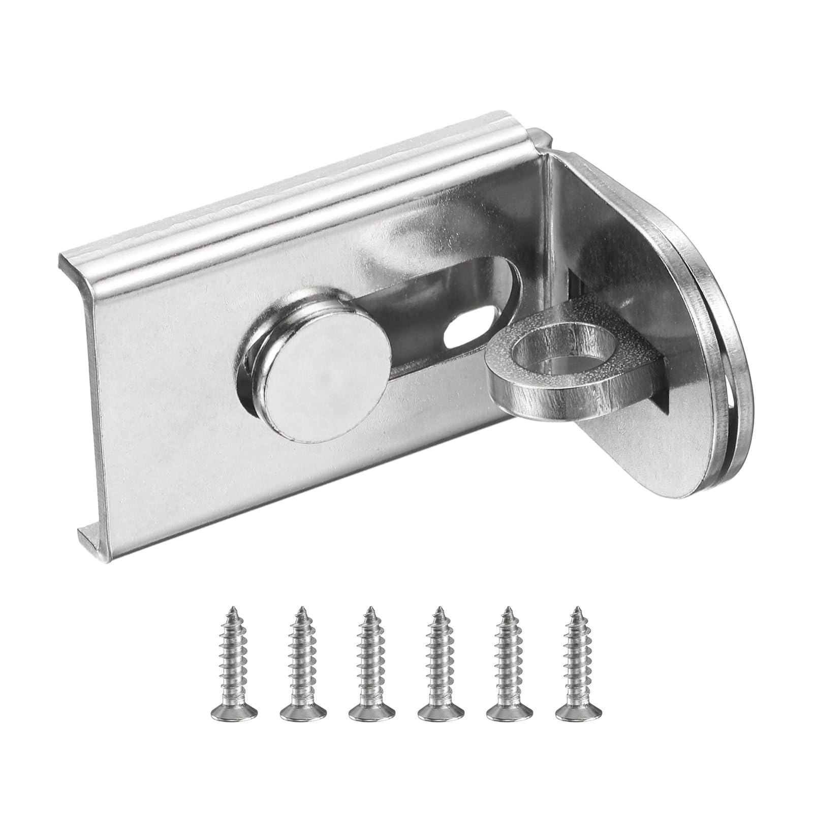 sourcing map Sliding Door Lock, 2.09" 90 Degree Safety Hasp Locking Latch, Stainless Steel Right Angle Security Padlock with Screws for Push/Sliding/Barn Doors and Gate, Silver