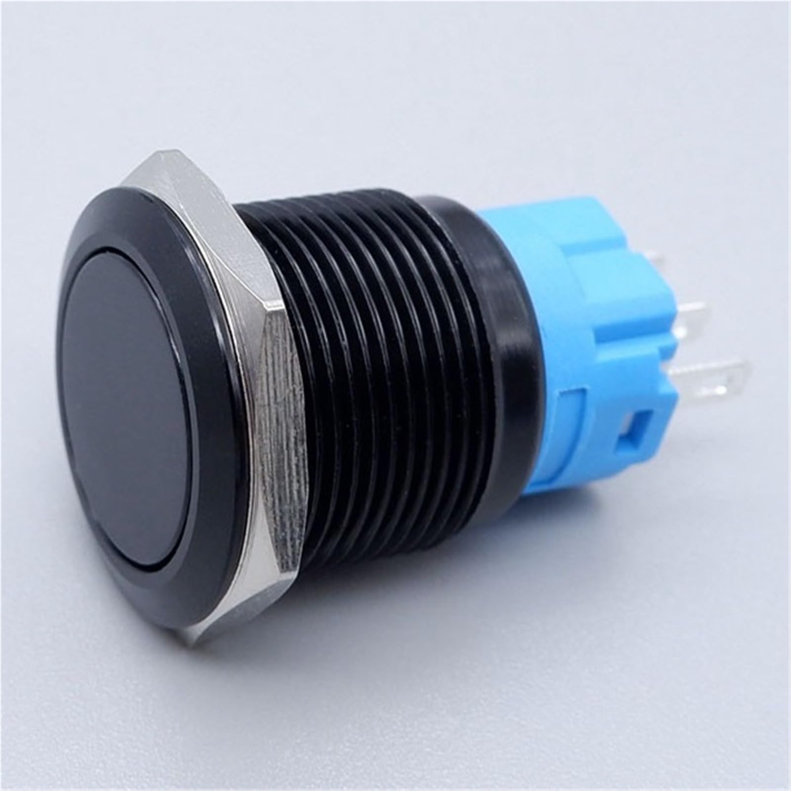 Drucktastenschalter 12/16/19/22 mm, ohne LED, Start/Stopp, Ein/Aus(Black Flat head,22MM NO LED_MOMENTARY SELF-RESET_WITHOUT WIRE)