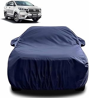 Sulfar 100% Water Resistant Car Body Cover Compatible with Mirror for Toyota Innova Crysta (Triple Stitched, Full Bottom Elastic, Navy Blue)