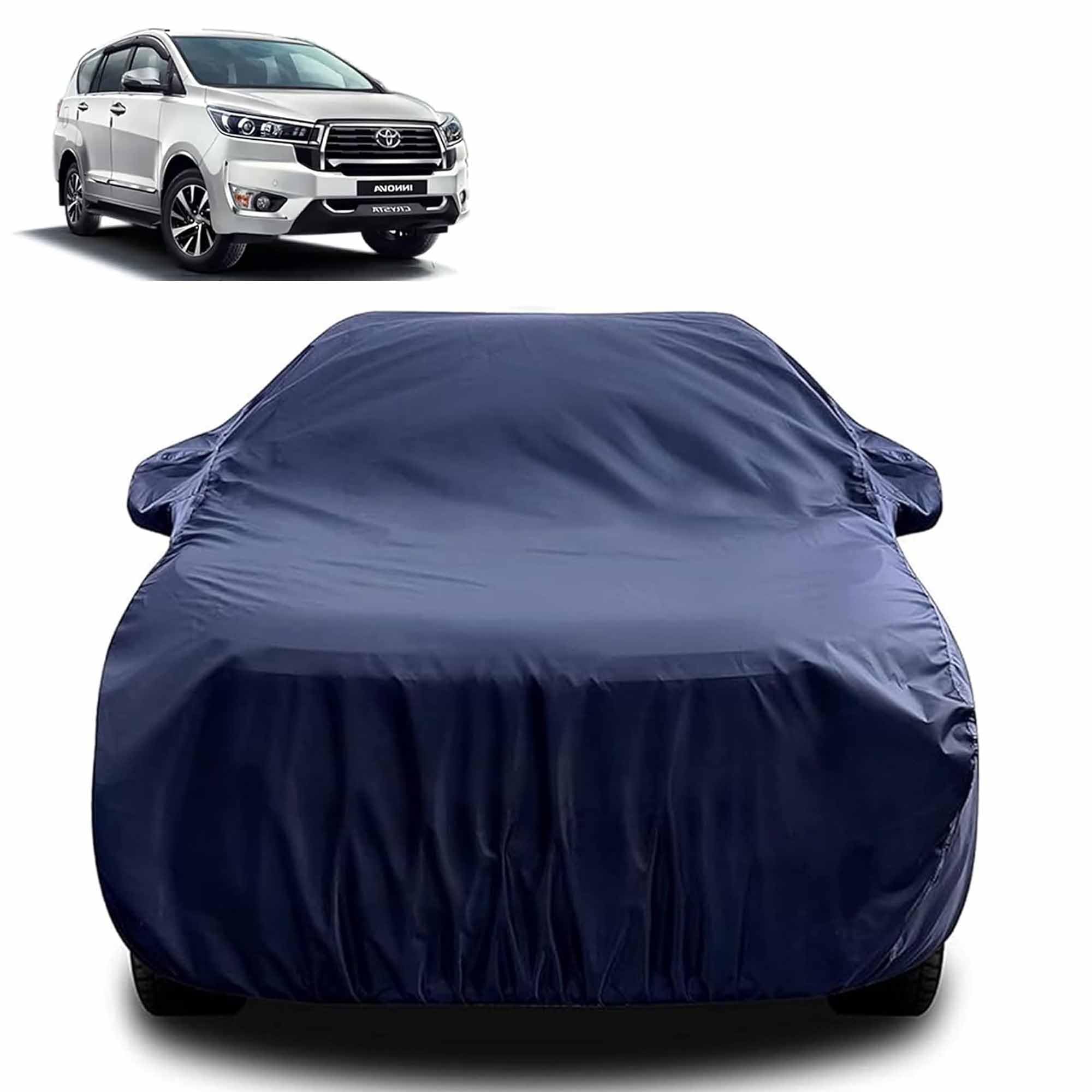 Sulfar 100% Water Resistant Car Body Cover Compatible with Mirror for Toyota Innova Crysta (Triple Stitched, Full Bottom Elastic, Navy Blue)