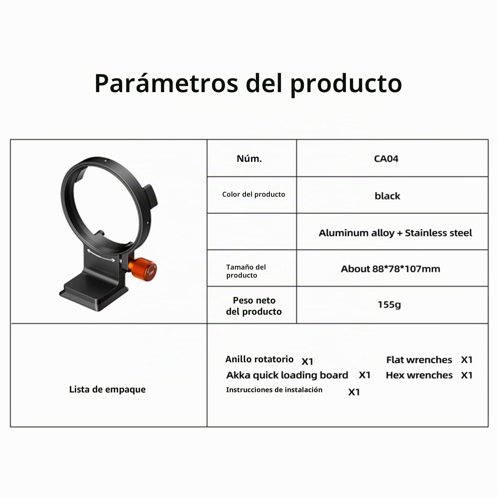 Collar de lente de montaje DSLR giratorio horizontal placa de liberación rápida rotación ajustable