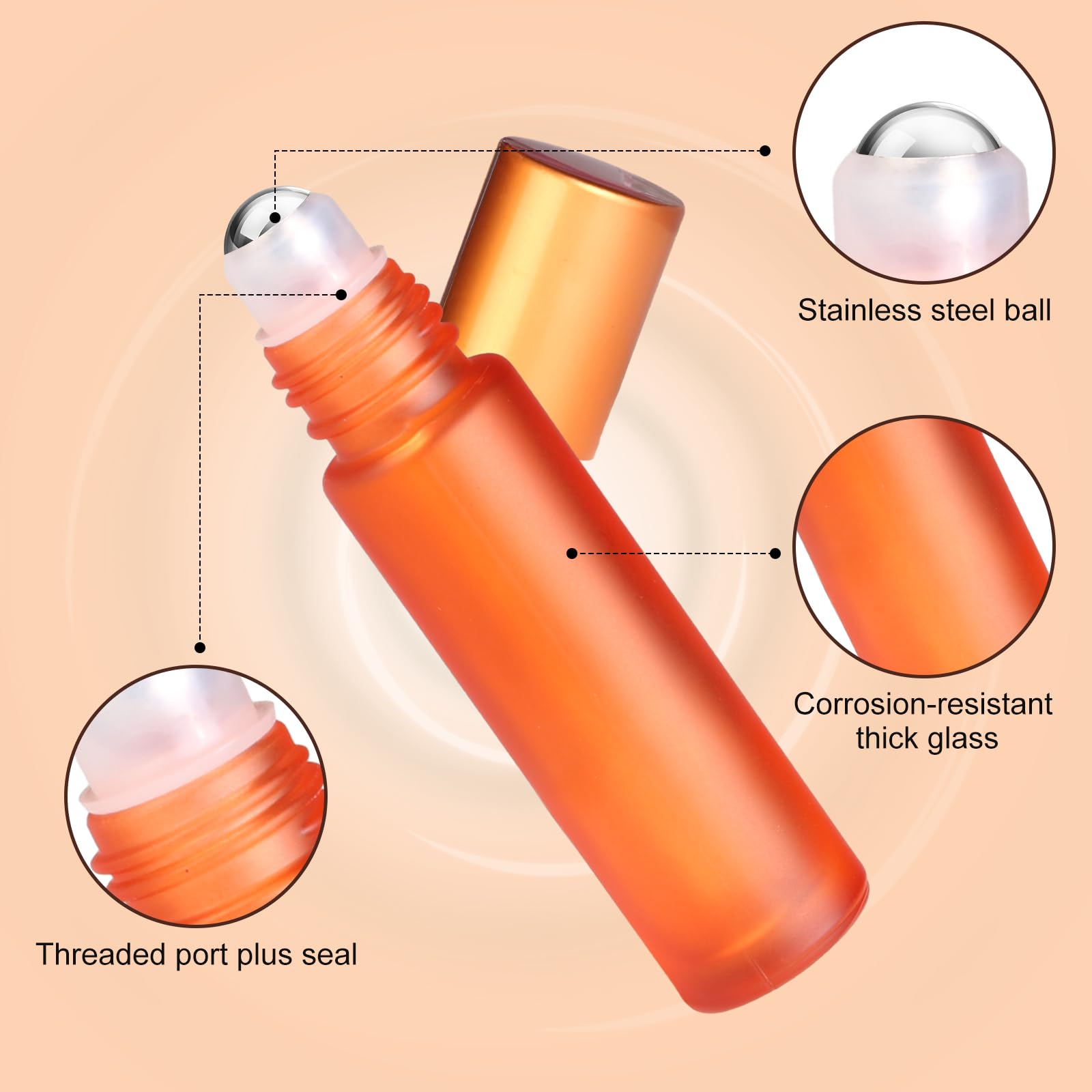 POFIBO 16 Piezas Roll On Bottle Botellas Aceites Esenciales con Bolas de Acero Inoxidable,Botellas de Aceite Esencial de 10 ml,Roll on Rellenable para Aceites Esenciales, Aromaterapia, Perfumes