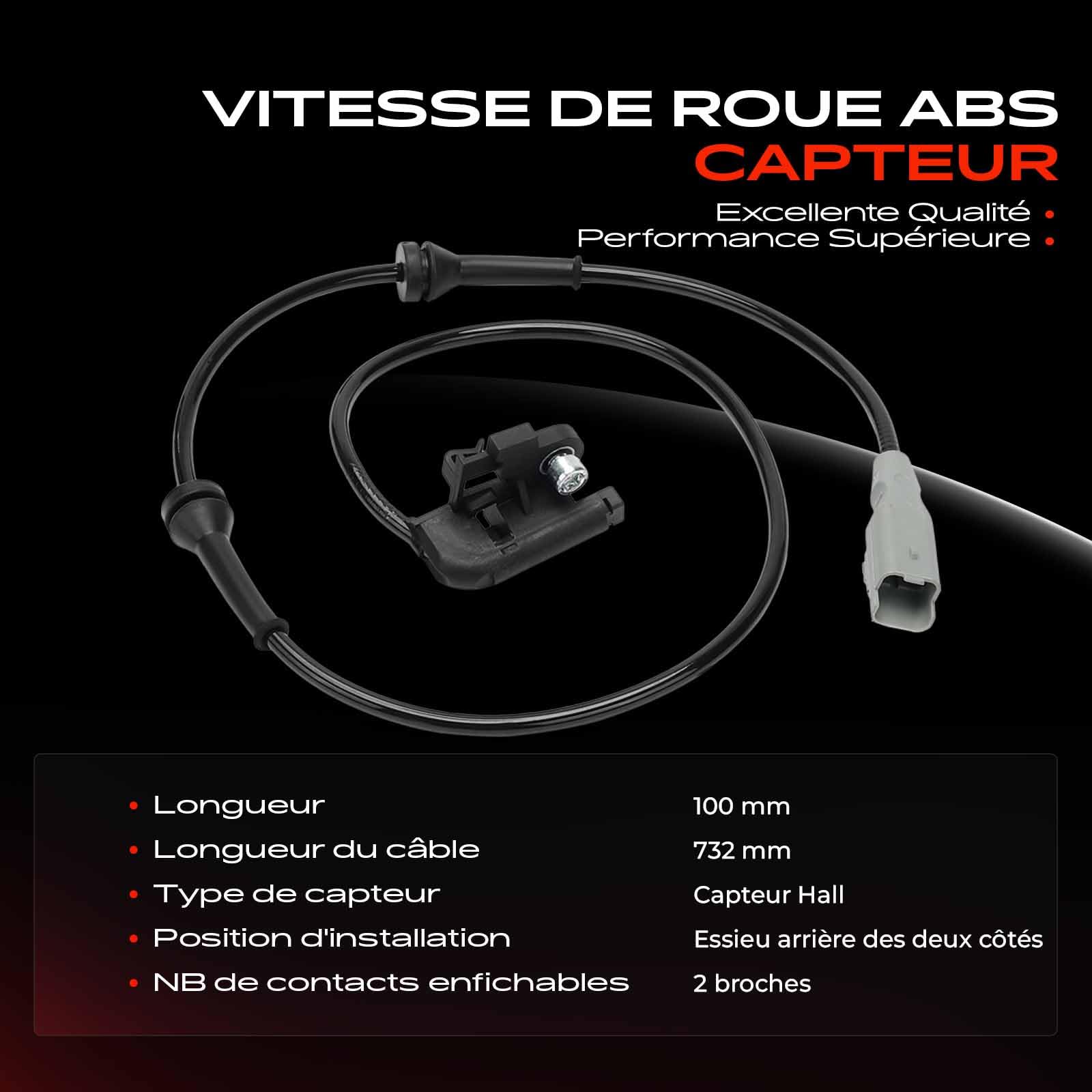 Frankberg Capteur ABS, capteur de vitesse ABS arrière 2 broches 30635 | Compatible avec: 307 3A/C, 307 Pause 3E, 307 CC 3B, 307 SW 3H, 307 SW Box/Combi 3E 3H