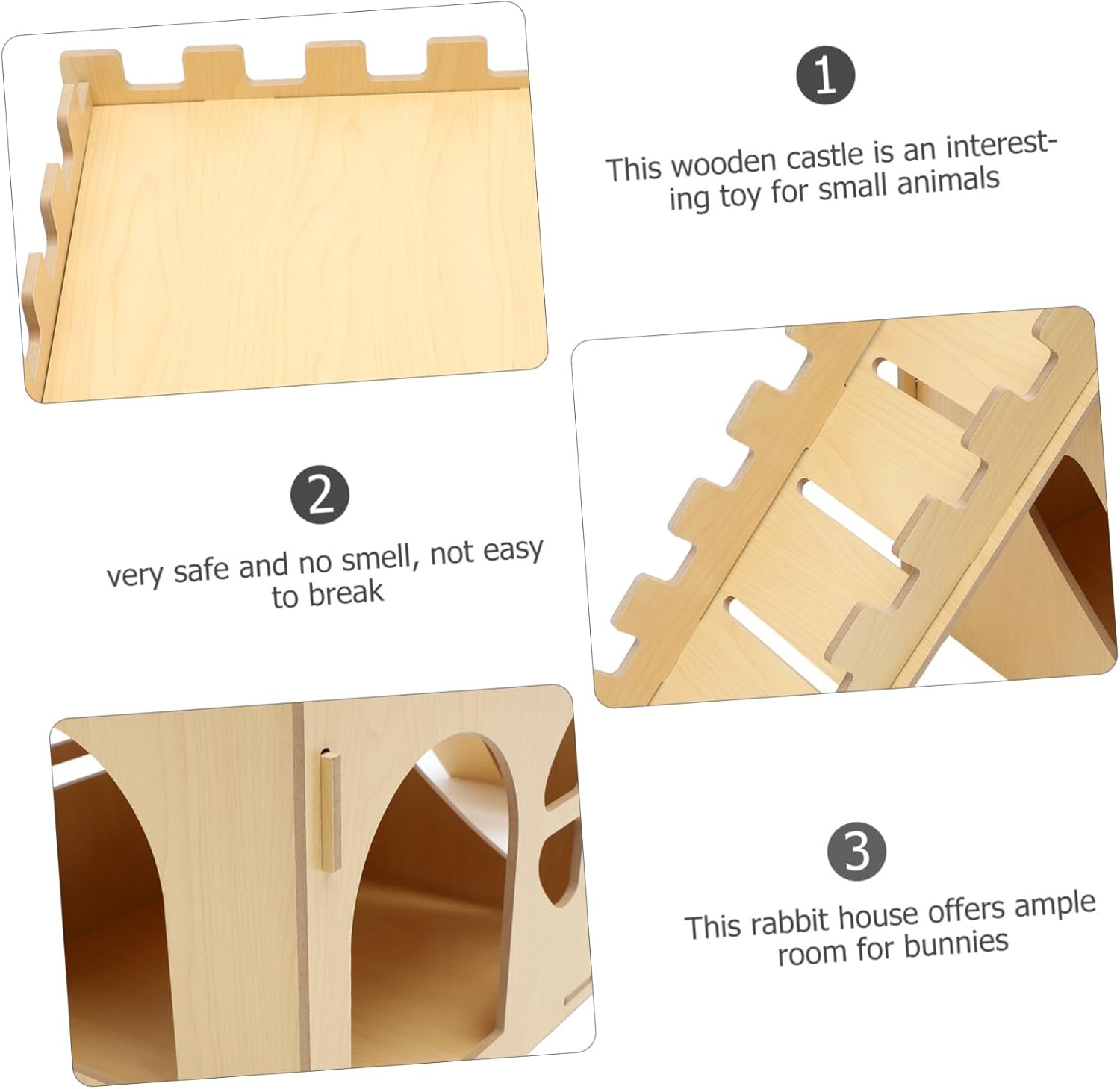 Bunny Castle Playhouse for Rabbits Chinchilla Guinea Pigs Wooden Hideout Round Edges Detachable Habitat