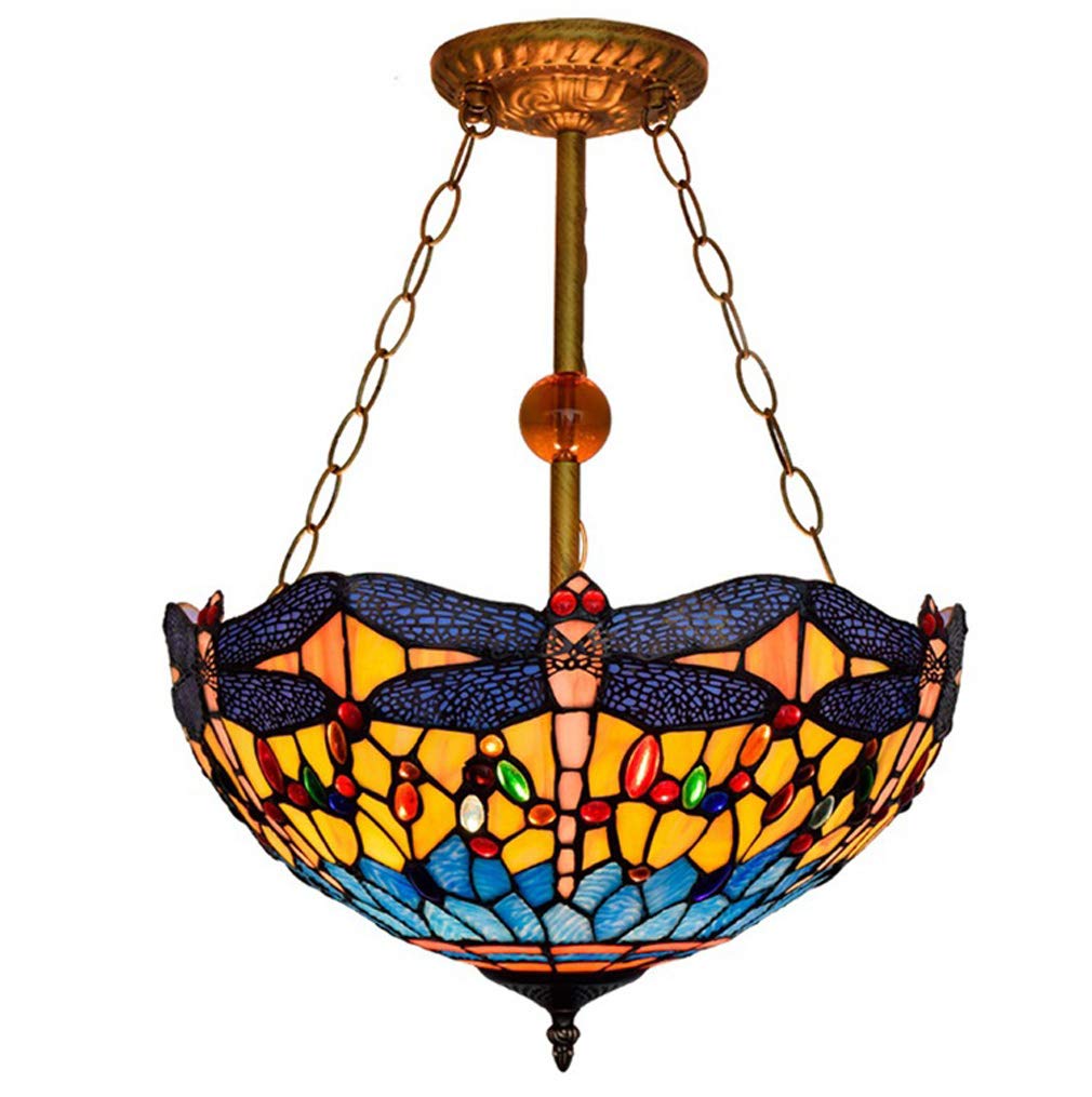 YNIYUJKL European Style Yellow-Bottomed Dragonfly Pendant Light, Tiffany-Style 16-Inch Anti-Chandelier Lighting, Used In Restaurant Kitchen Ceiling Hanging Lamp