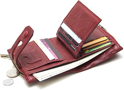 Miniatura 3 de Artwell Cartera RFID para hombre, de piel de vaca, con cremallera, estilo vintage, plegable, con bolsillos dobles con cremallera