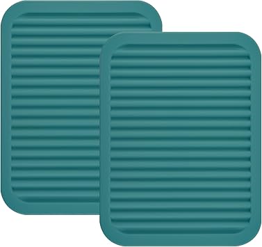 Silicone Trivet Mat-Trivets for Hot Pots&Pans-Hot Pads for Kitchen-Versatile Trivets for Hot Dishes-Heat Resistant Mats for Counter&Table, Silicone Pot Holders Drying Mat 9x12 Pack 2 Teal