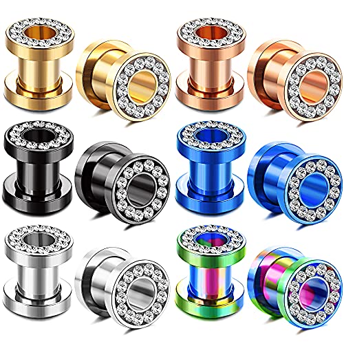 IRONBOX 6Pairs 00Gauges Ear Tunnel Expander Earrings Stainless Steel With Ziecon 0G Ear Plugs Earrings 2G Ear Stretcher Piercings Jewelry 14G-00G Double Flared Screw Fit Ear Gauges Set