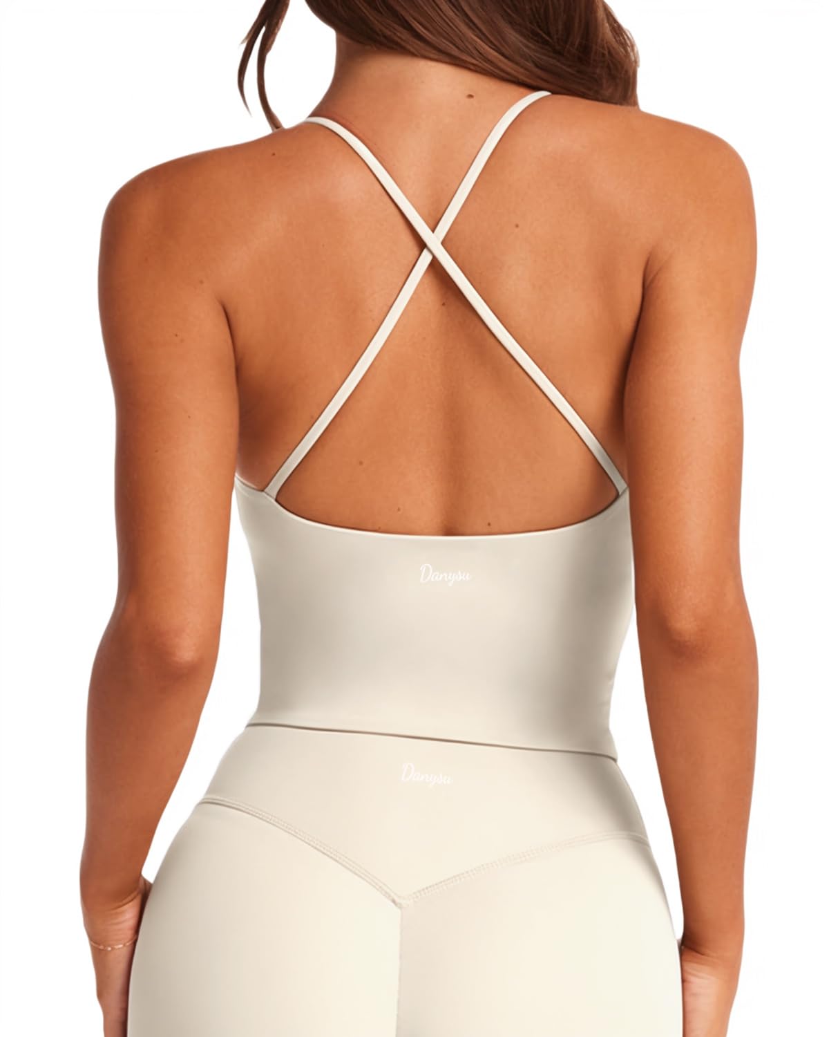 Danysu Sculpt Workout Tank Tops Women Backless Longline Sports Bras Strappy Padded Yoga Top