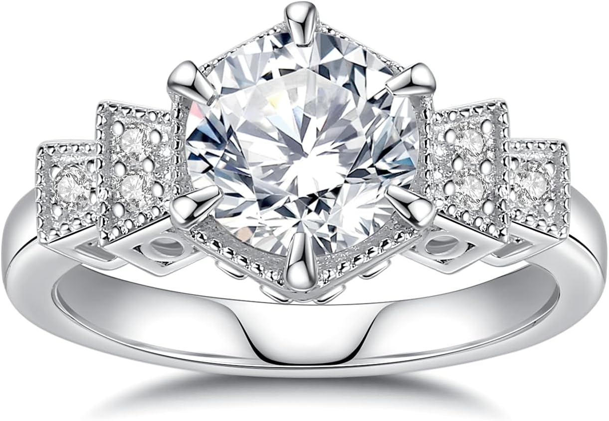 Moissanite Rings for Women D Color VVS1 Moissanite Engagement Ring S925 Sterling Silver Promise Wedding Rings for Women