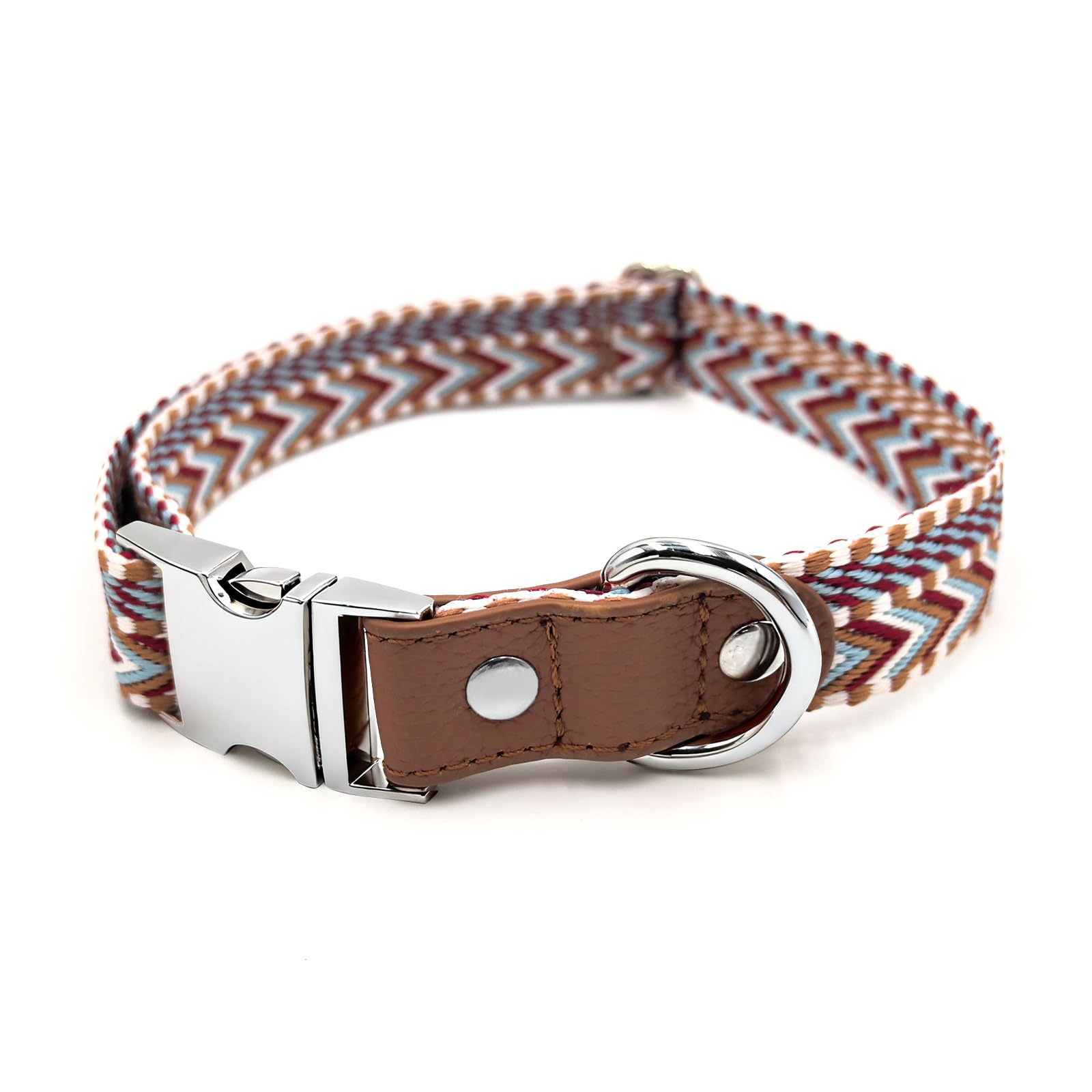 Ranchen Handwoven Cotton Dog Collar, Adjustable Soft Woven Pet Collar with Secure Metal Buckle & Nylon Webbing Core – Comfortable Daily Walking Leash Attachment for Small Medium Large Dogs (Red, L)