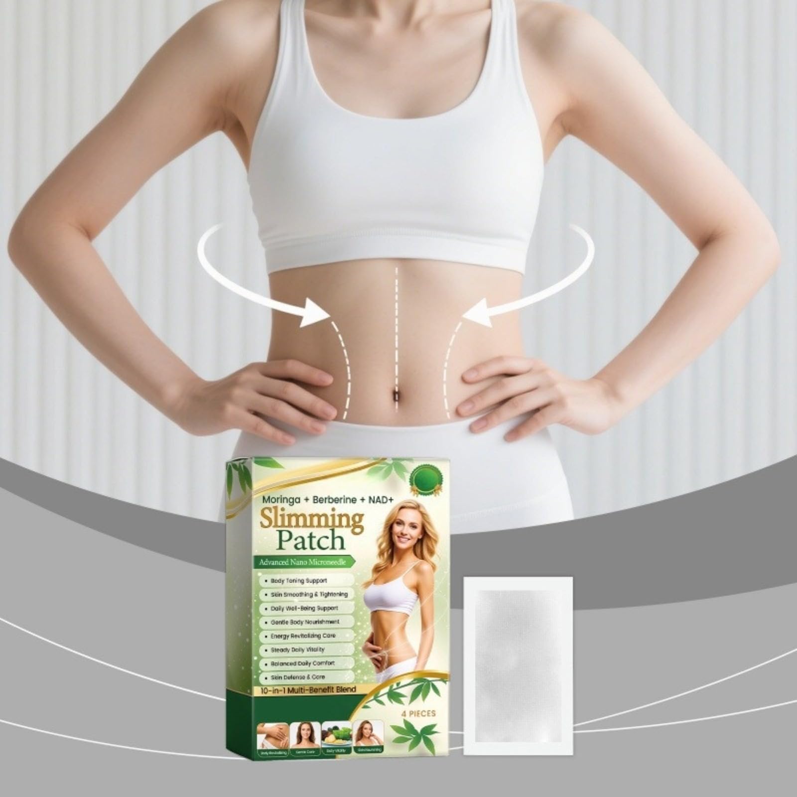 Plaster Nano Microneedle Odchudzający Pakiet Moringa x Berberine 10 w 1, naturalne składniki, łatwa w aplikacji, niewidoczna pod ubraniem, idealna dla mężczyzn i kobiet
