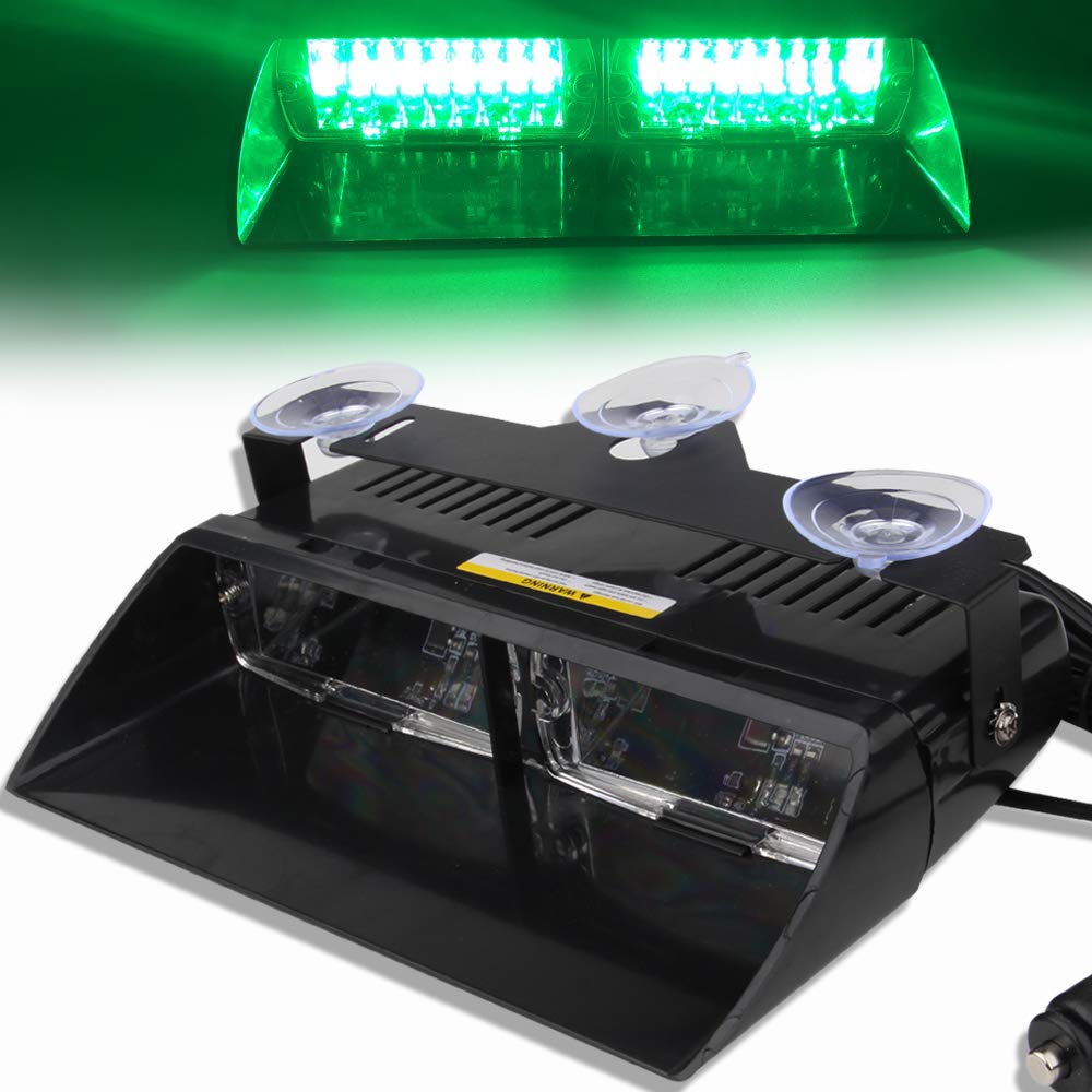 12V Green 16 LEDs High Brightness LED Law Enforcement Emergency Beacon Hazard Warning Strobe Light Danger Light For Car Truck Trailer SUV Internal Roof/Dashboard/Windshield with Suction Cup