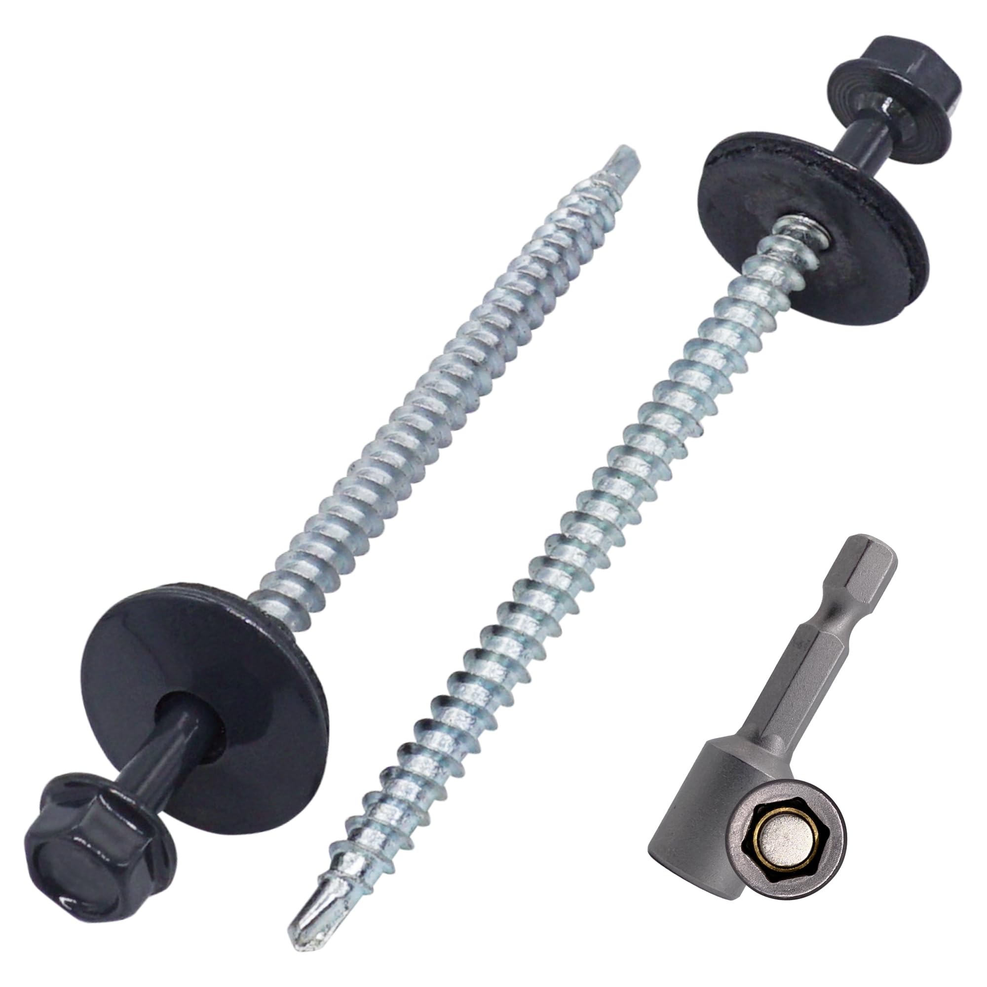 SKIR'CO (10 pcs) Painted Roofing Screws 4.8 x 80 mm, Hex Head, Self-Drilling Screws With EPDM Washers (Anthracite Grey, RAL 7016)