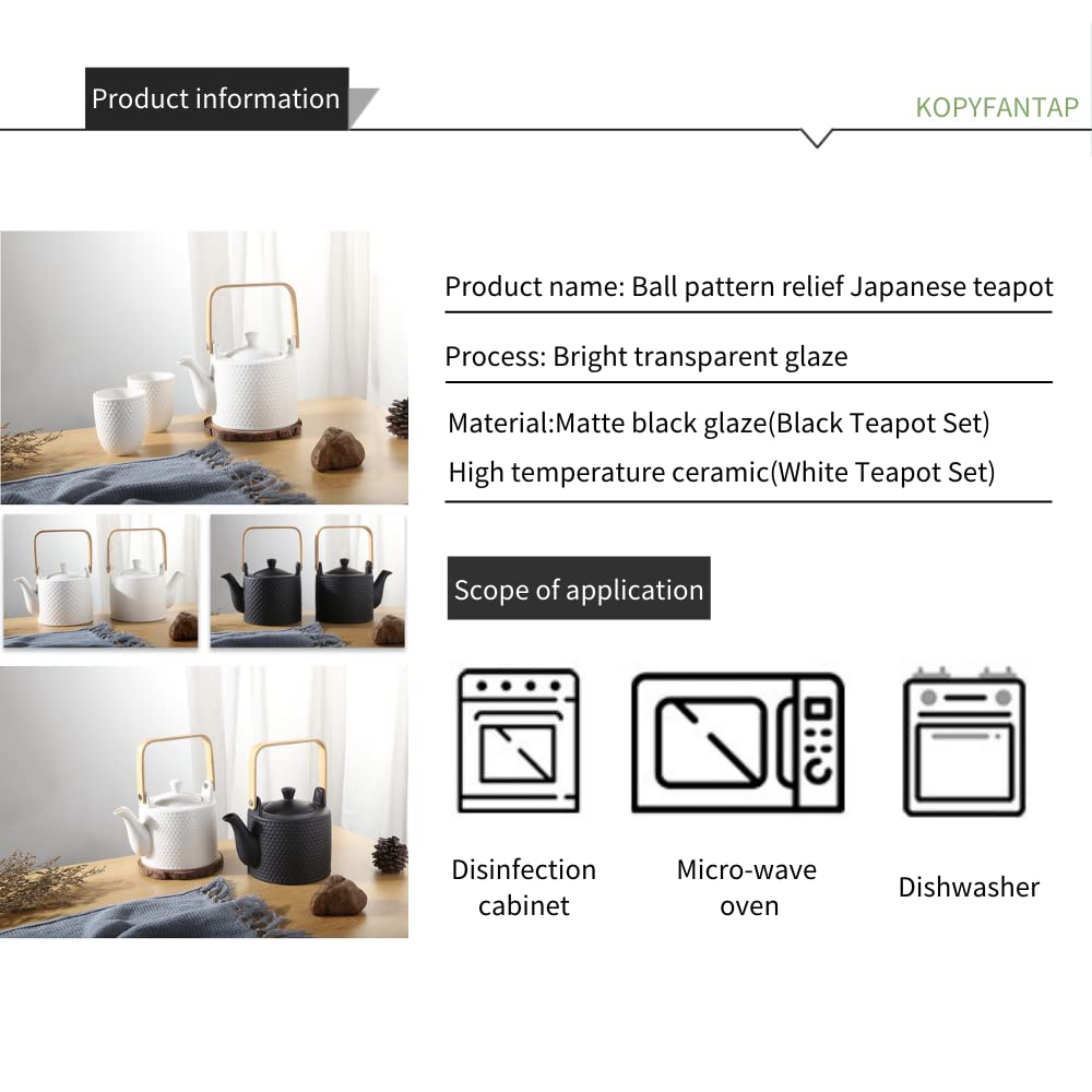 Juego de Tetera y Tazas,Tetera y 4 Tazas de Cerámica,Juego de té Moderno con Diseño Estampado en Relieve Perfecto para Los Amantes del Té y las Familiares,Blanco,900ml