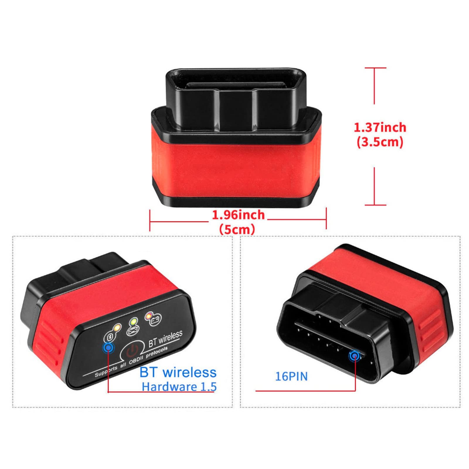 Narzędzia Diagnostyczne Bluetooth OBDII ELM 327 Auto Czytnik Kodów OBD2 Obsługa Skanera Samochodowego J1805 V1.5 PIC18F25K80 Chip Dla Androida (Color : Orange)
