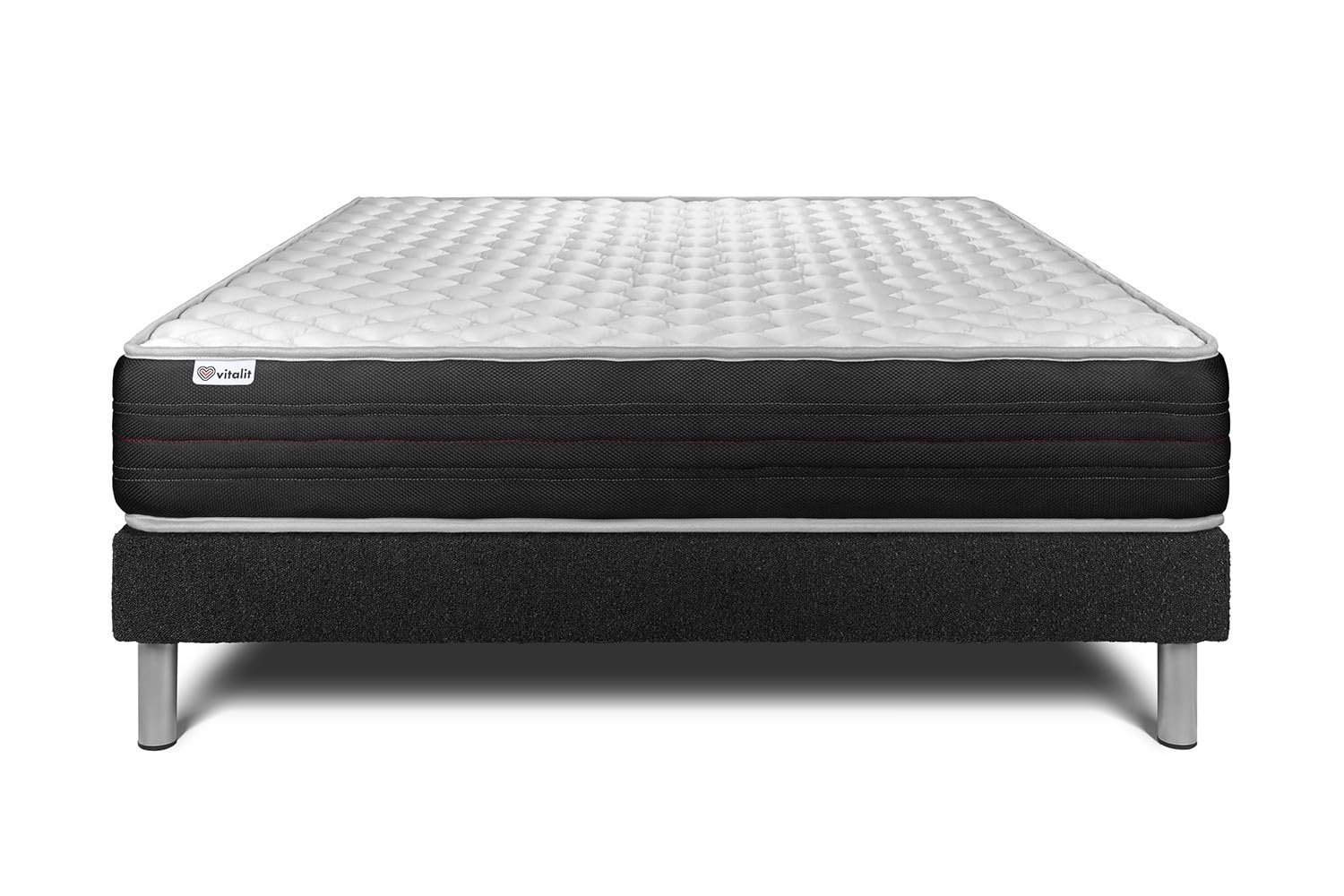 Ensemble VITALMEMO One 160 x 200 cm sommier Kit Noir | Epaisseur : 24 cm | Confort : Ferme