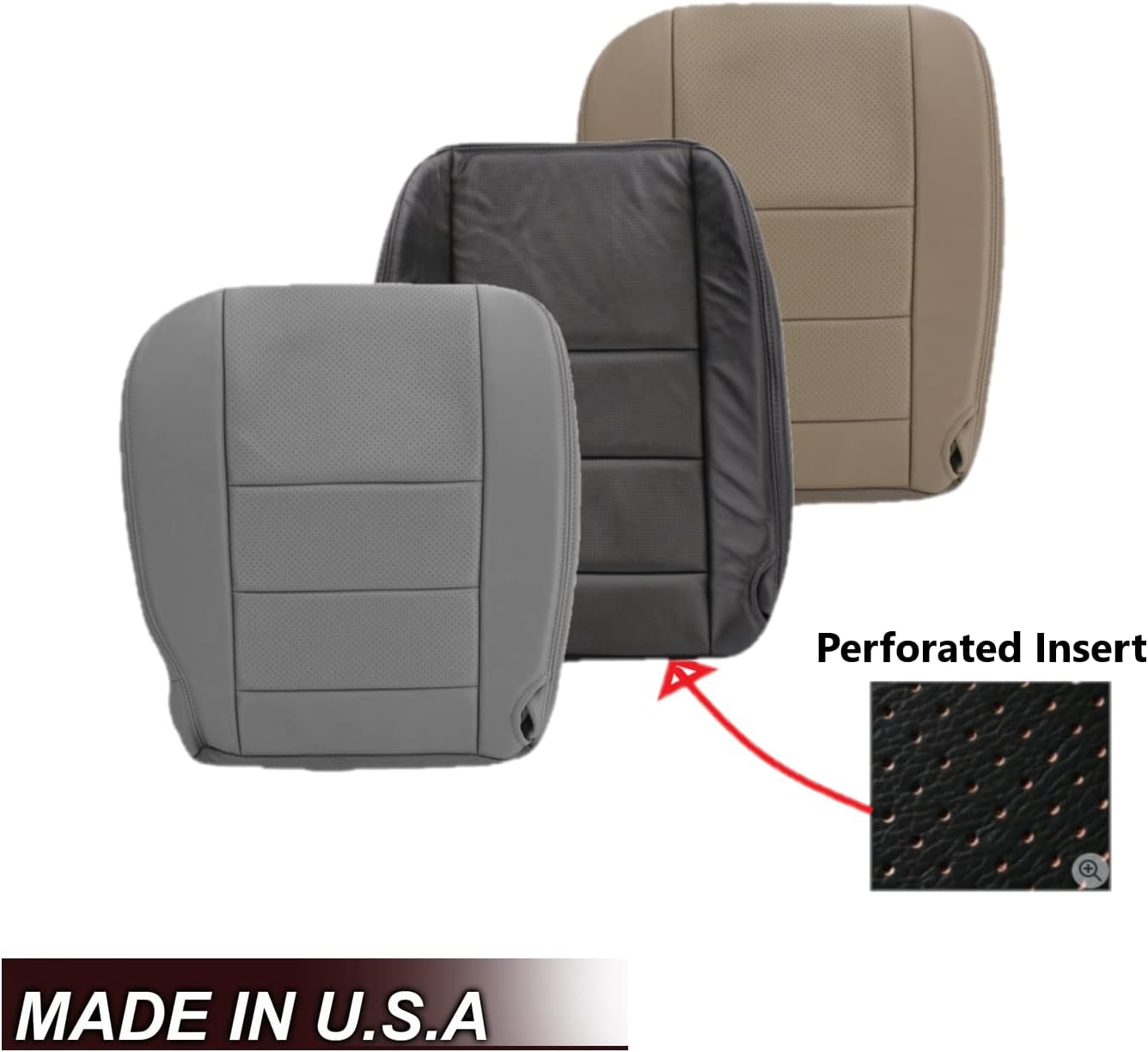 Compatible with 2002 2003 Ford F250 F350 Lariat Crew Cab Genuine Leather Seat Cover Replacement, with Perforated Inserts (Driver Bottom, Medium Parchment Tan (Perforated))