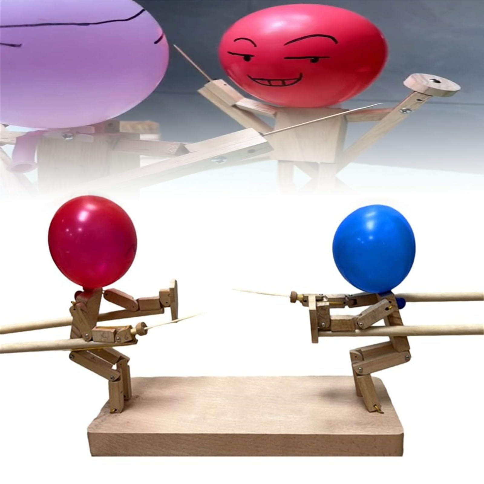 Balloon Bamboo Man Battle – Set De Combat Avec 100 Ballons – Poupées D'Escrime En Bois – Jeu Rapide à 2 Joueurs – Dès 12 Ans