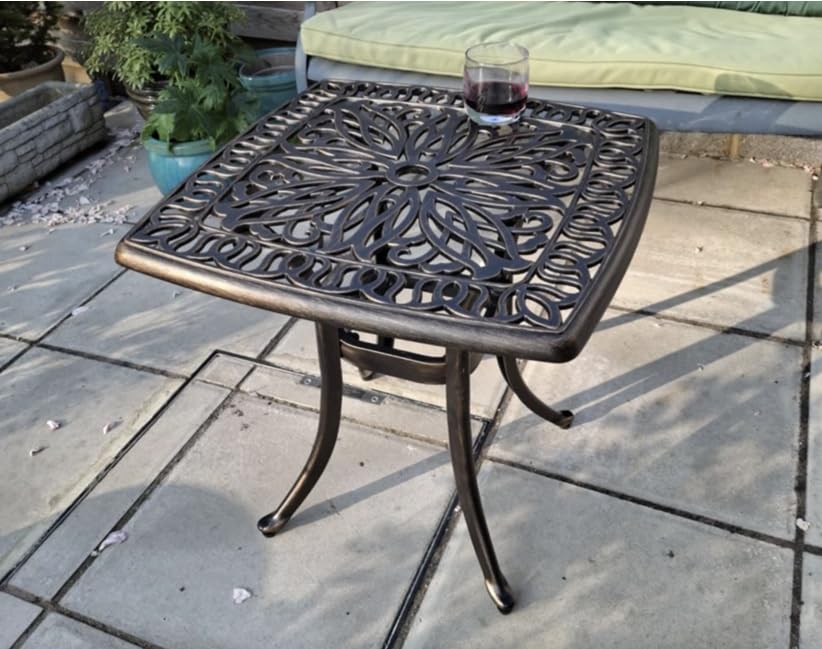 Aluminium Bistro Table Outdoor Small Metal Bronze Patio Side Coffee Furniture Garden Lawn Deck Porch Coctail Plant Lamp Stand Umbrella Hole Unit