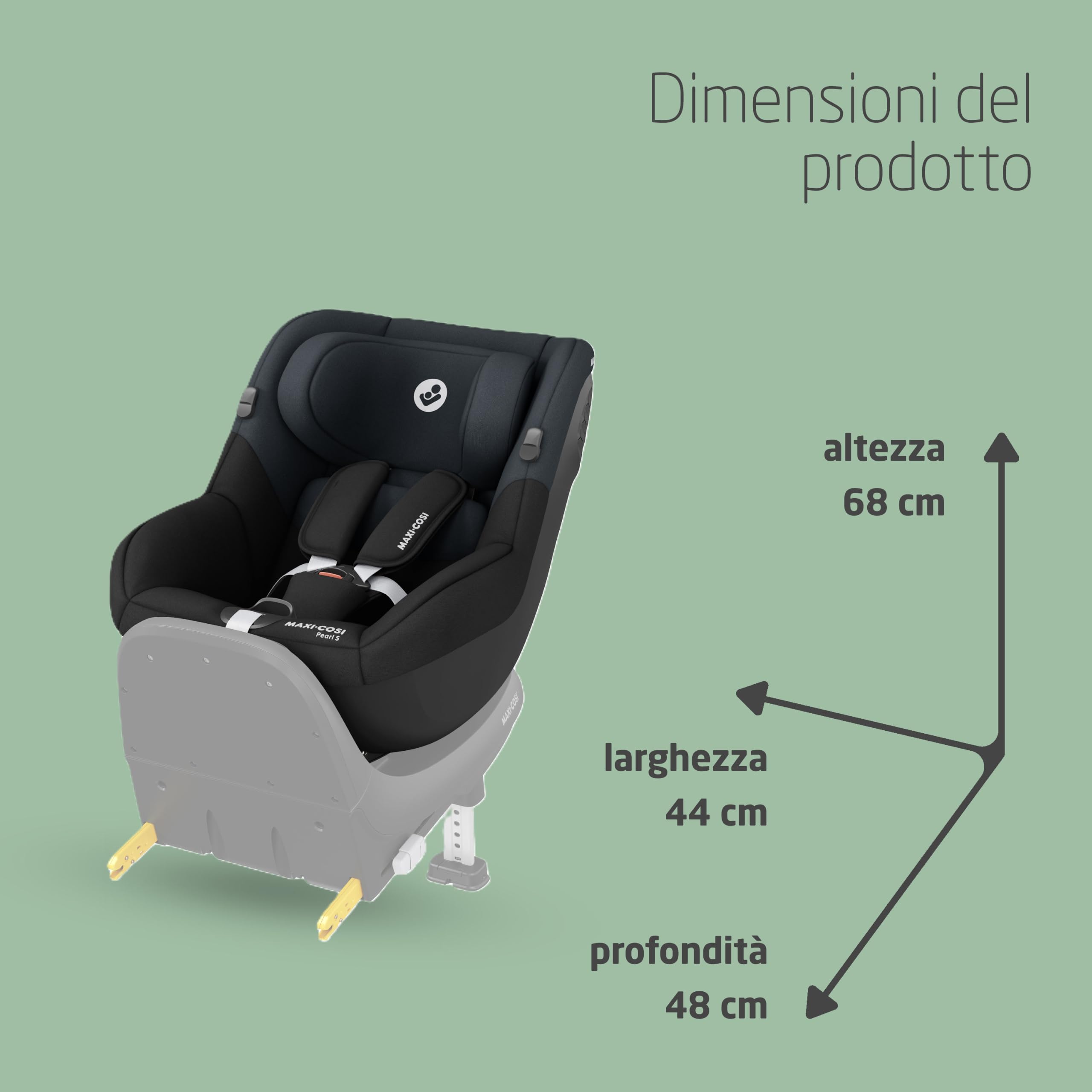 Maxi-Cosi Pearl S i-Size, Seggiolino Auto per Bambini 3 mesi-4 anni, 0-18 kg, 61-105 cm, Seggiolino Auto Neonato Reclinabile 5 Posizioni, Cinture Easy-in, Protezione G-CELL, Tonal Graphite