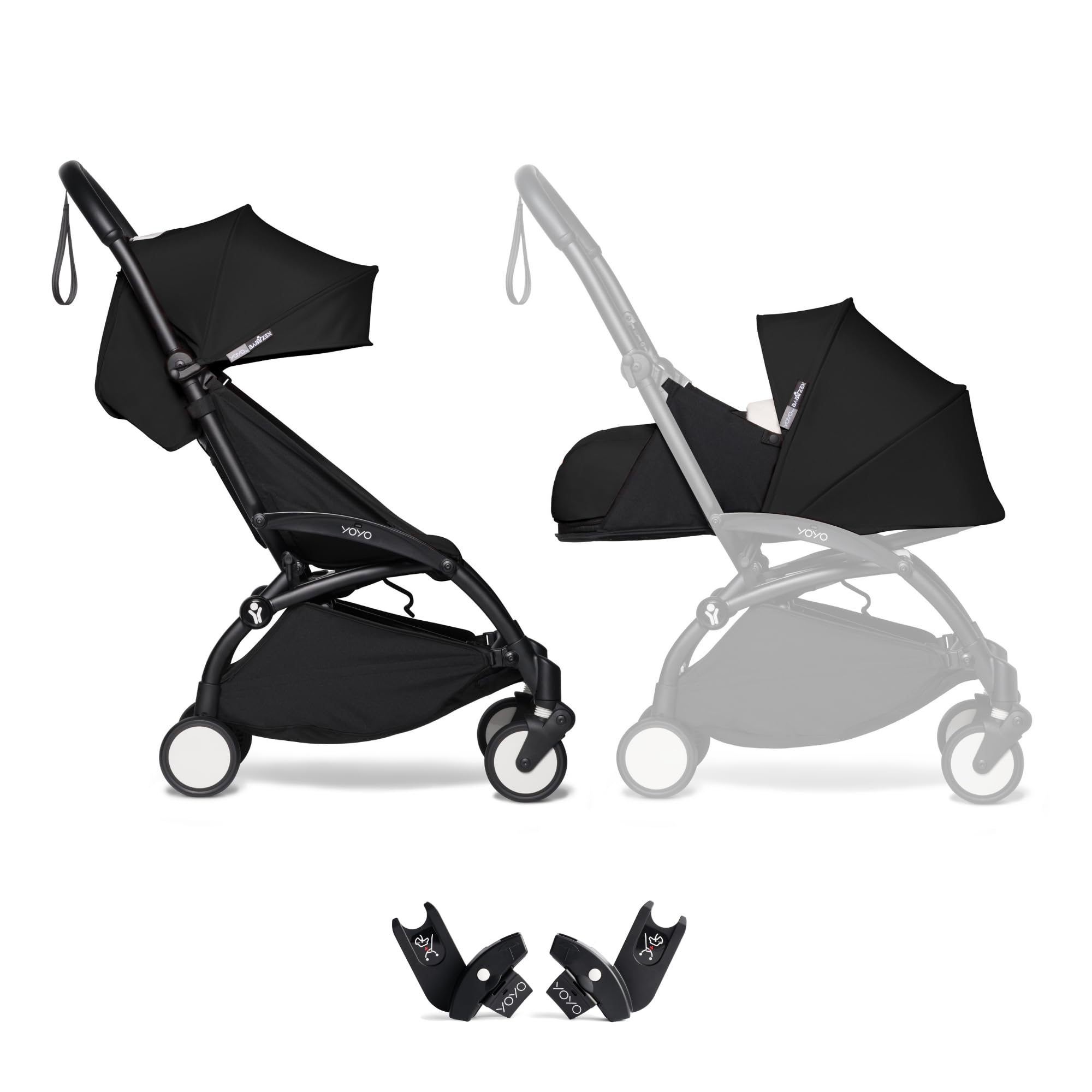 Stokke YOYO2 Stroller, 0+ Newborn Pack (Black) & Car Seat Adapters - Includes Black Frame & Black 6+ Color Pack - Suitable for Children Up to 48.5 Pounds