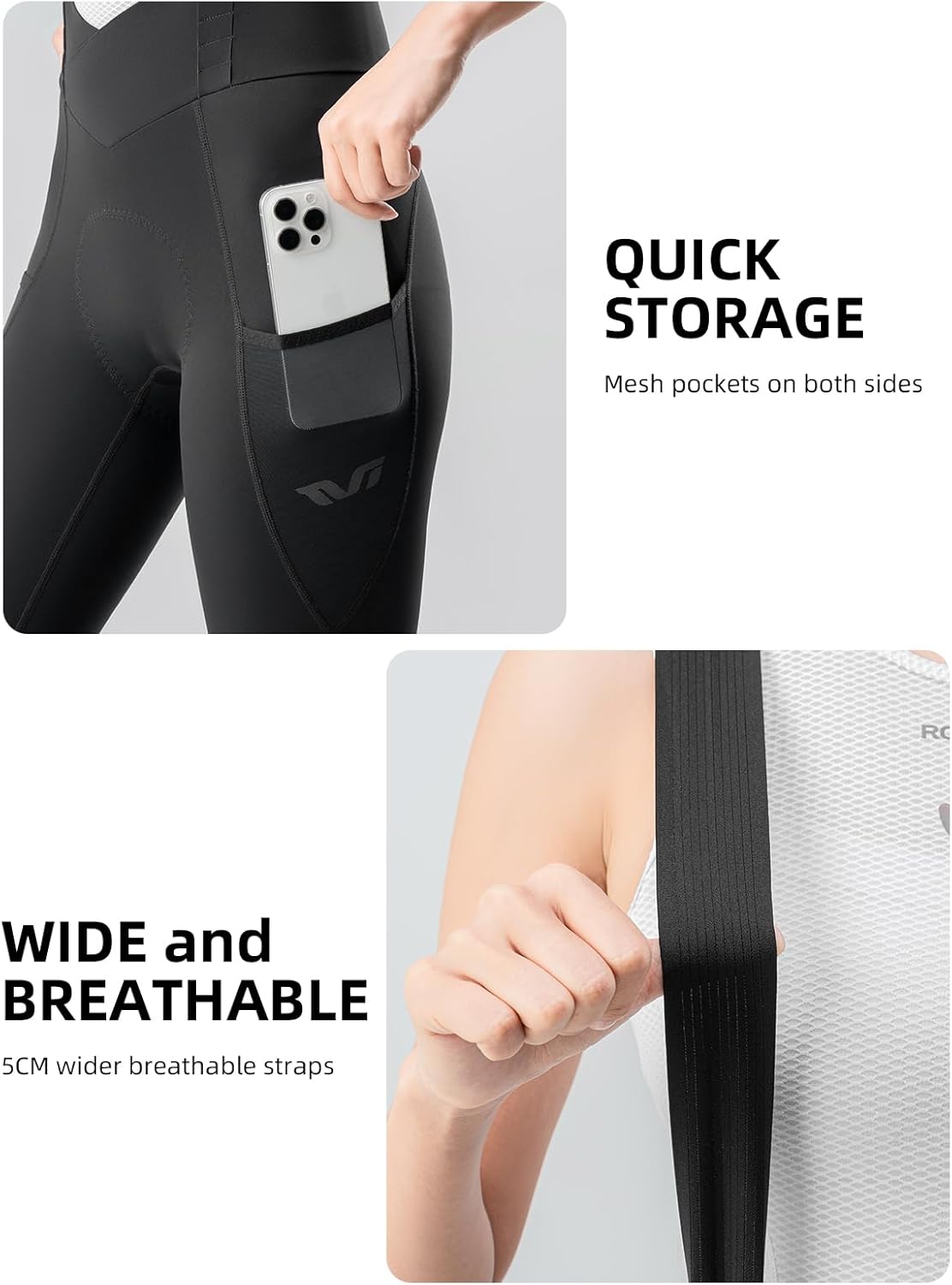 ROCKBROS Cycling Bibs Women with Removable Straps 3D Breathable Padded Bike Pants with Pockets Stretch Tight Cycling Pants - Image 5