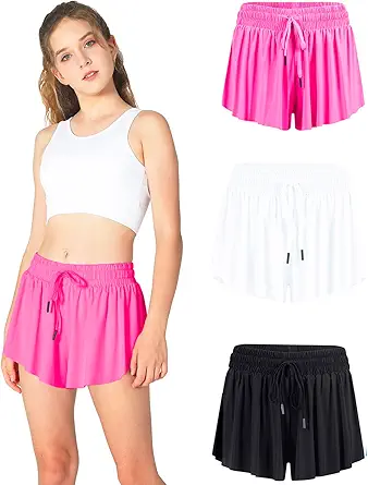 Girls Butterfly Shorts Womens Flowy Shorts 2-in-1 Youth Butterfly Skirts with Spandex Liner