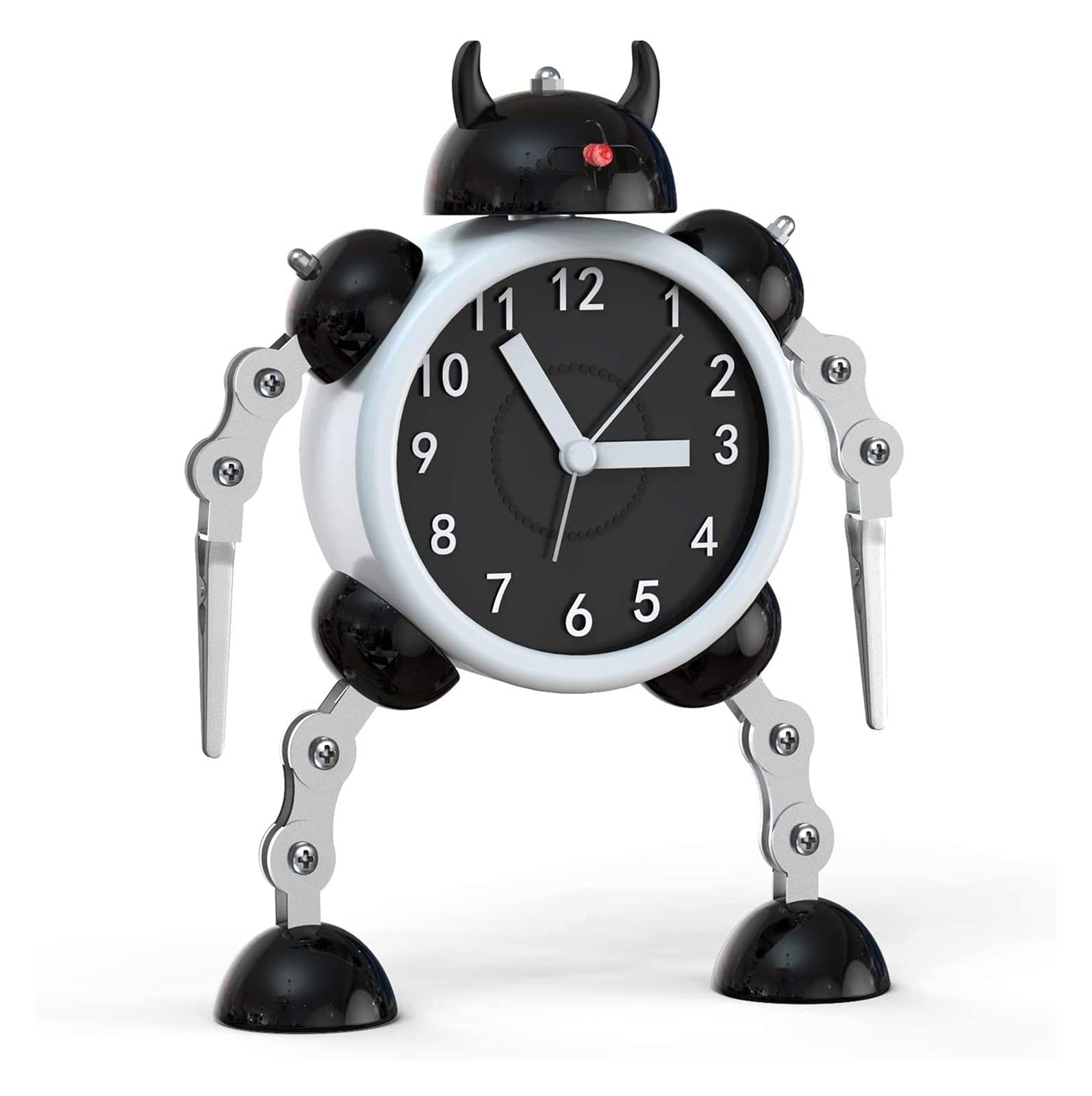 Budzik dla dzieci, robot budzik dzieci analogowy budzik bez tyknięcia cichego budzika dla chłopców dziewcząt, najlepszy prezent (niebieski) (Color : Black)