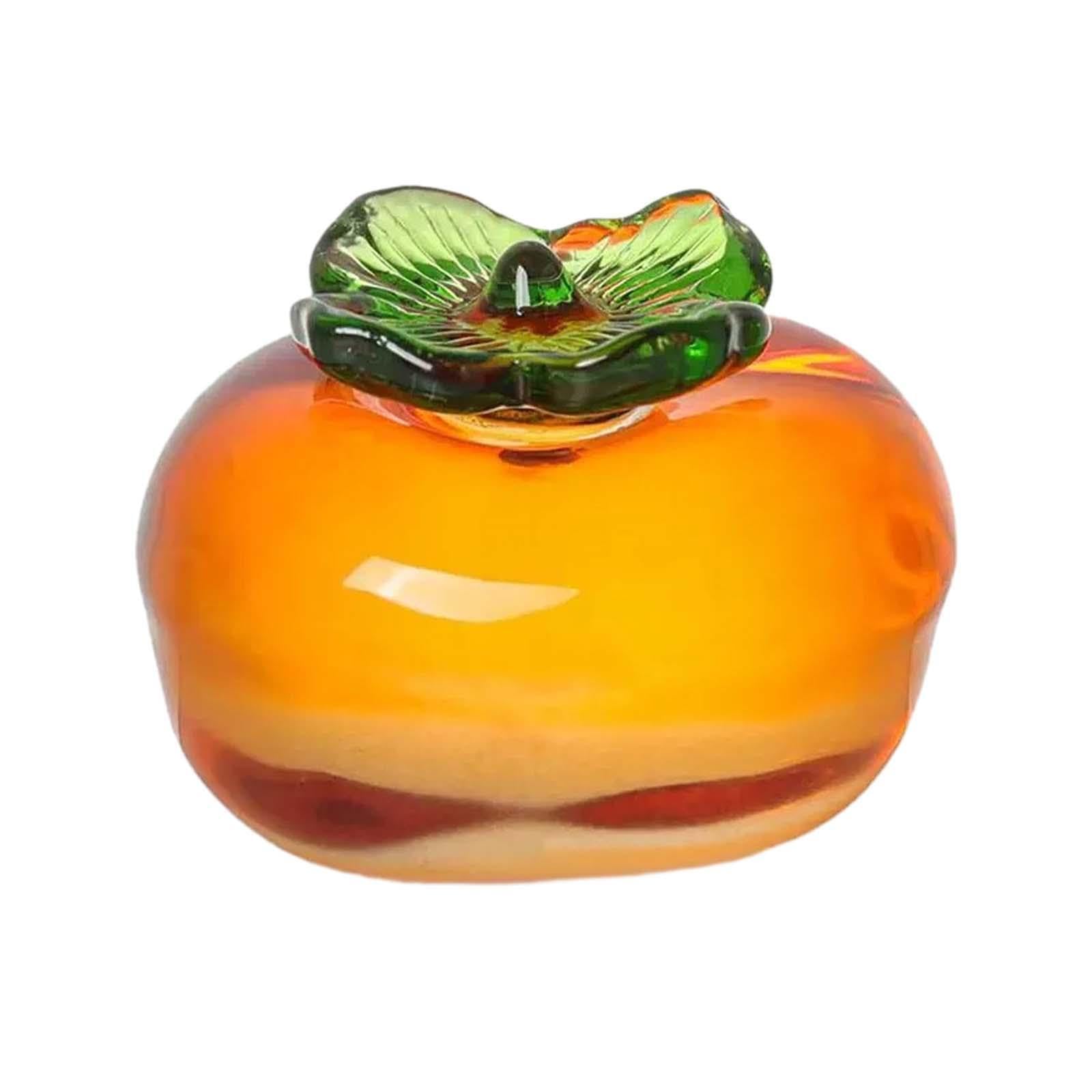 TWISAXC Artistic Fruit Figurine Stunning Simulation Decoration Gift For Friends Dazzling Centerpiece For Home Office Living Room Artificial Fruit Glass Figurine Home Office, Persimmon