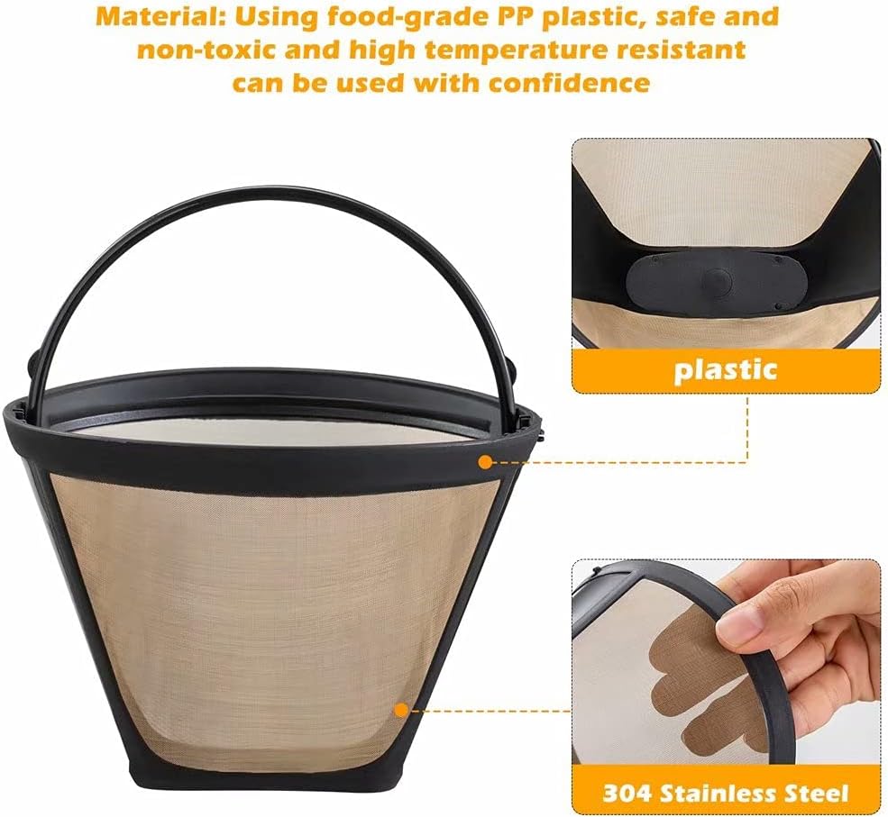 Reusable Coffee Filters, 2 Pack 6-12 Cup Cone Coffee Filters #4 Basket Permanent Replacement Coffee Filters with Stainless Steel Mesh Fit for Cuisinart Coffee Maker Filter and Brewers: Home & Kitchen