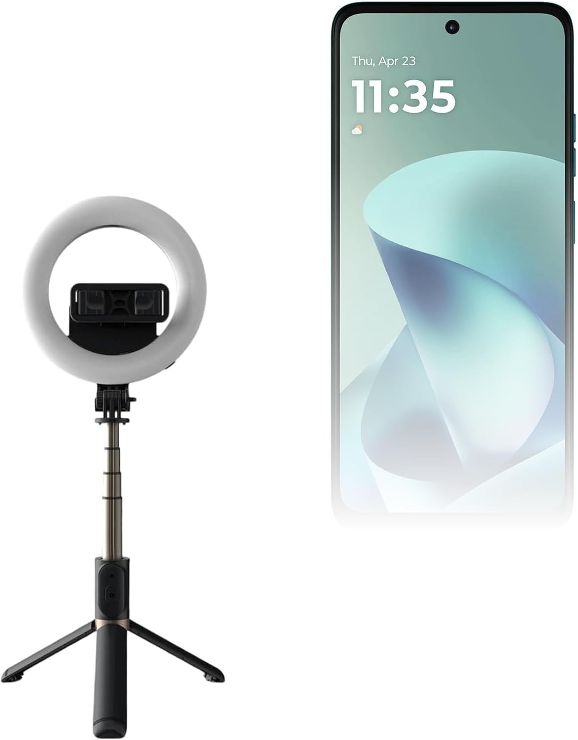 BoxWave Stand and Mount Compatible with Motorola Moto G57 Power - RingLight SelfiePod, Selfie Stick Extendable Arm with Ring Light - Jet Black