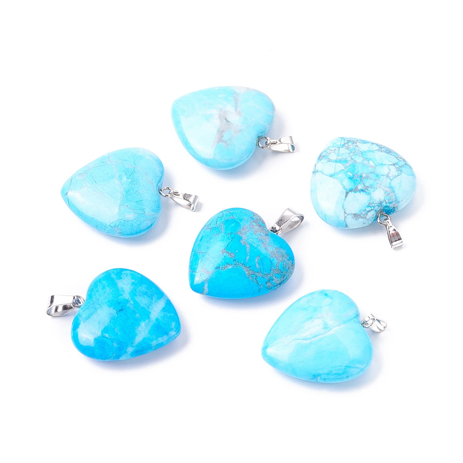 Craftdady 10Pcs Natural Gemstone Heart Shaped Pendants Crystal Quartz Pendants With Platinum Metal Hoop For DIY Necklace Jewelry Making,Turquoise
