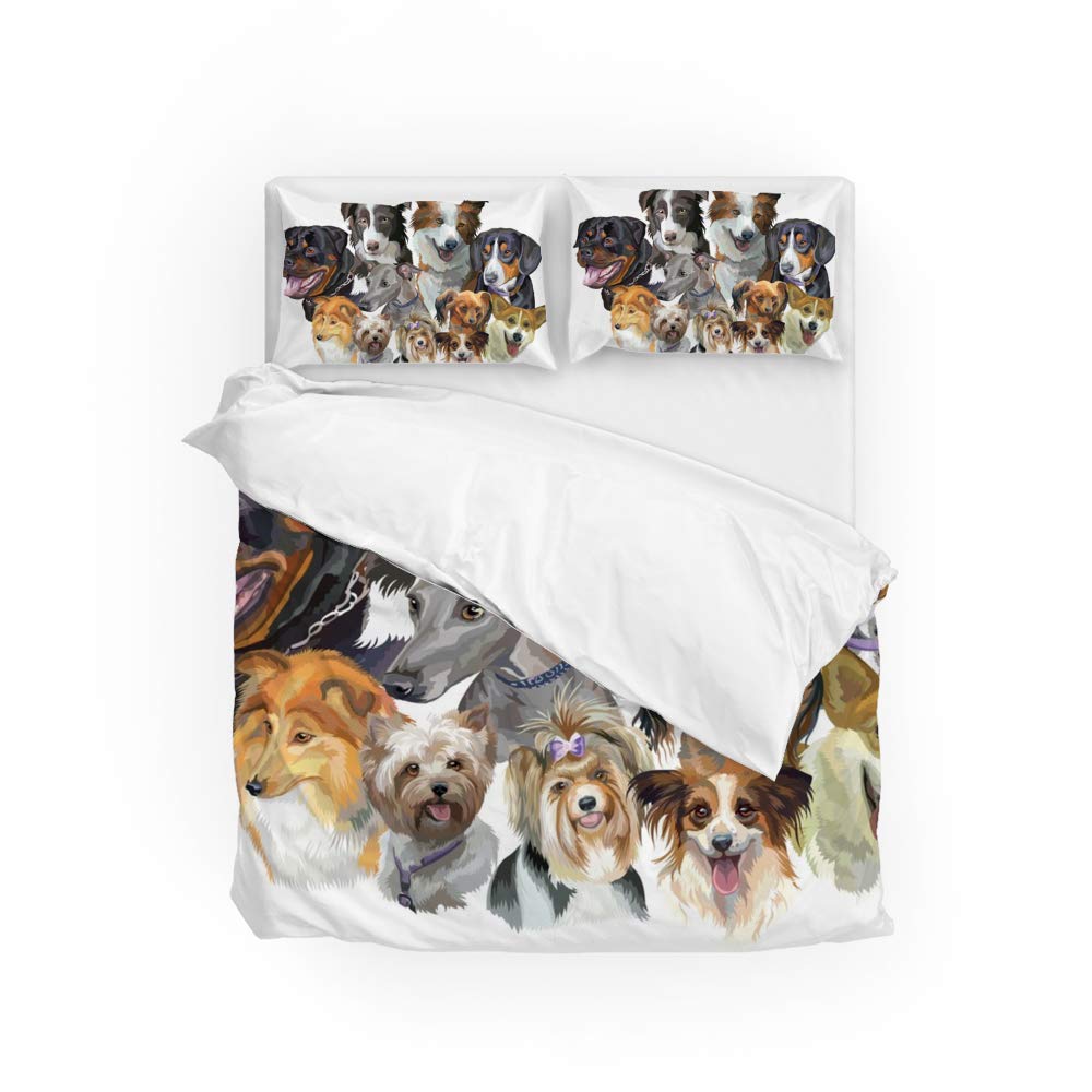 Parure de lit durable et douce avec imprimé de races de chien variées