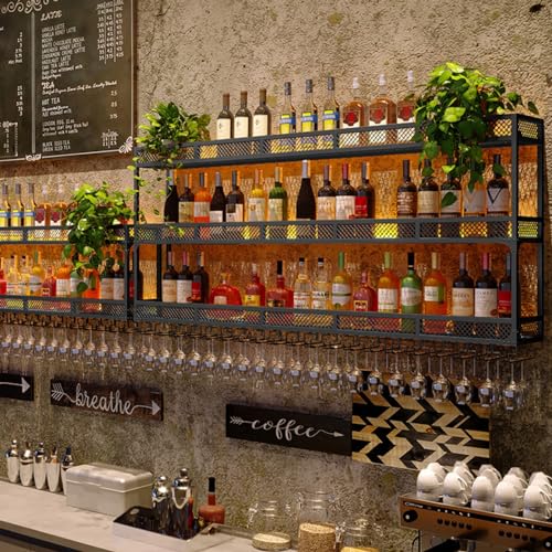 Support à verres à vin réglable suspendu en bois rustique avec éclairage LED
