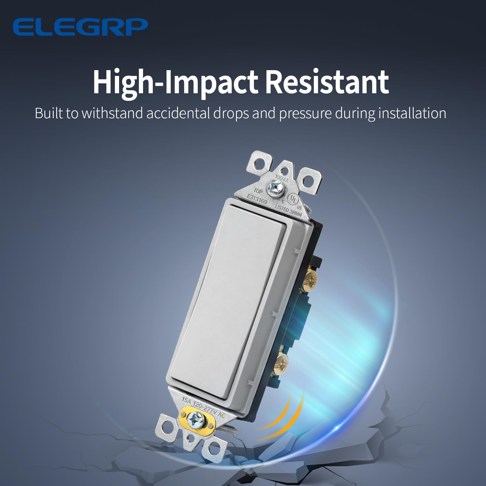 ELEGRP Interruptor de luz decorativo de un solo polo gris mate, 15 A 120/277 V, repuesto de interruptor basculante de pala, interruptor de pared de encendido/apagado, autoconexión a tierra, grado