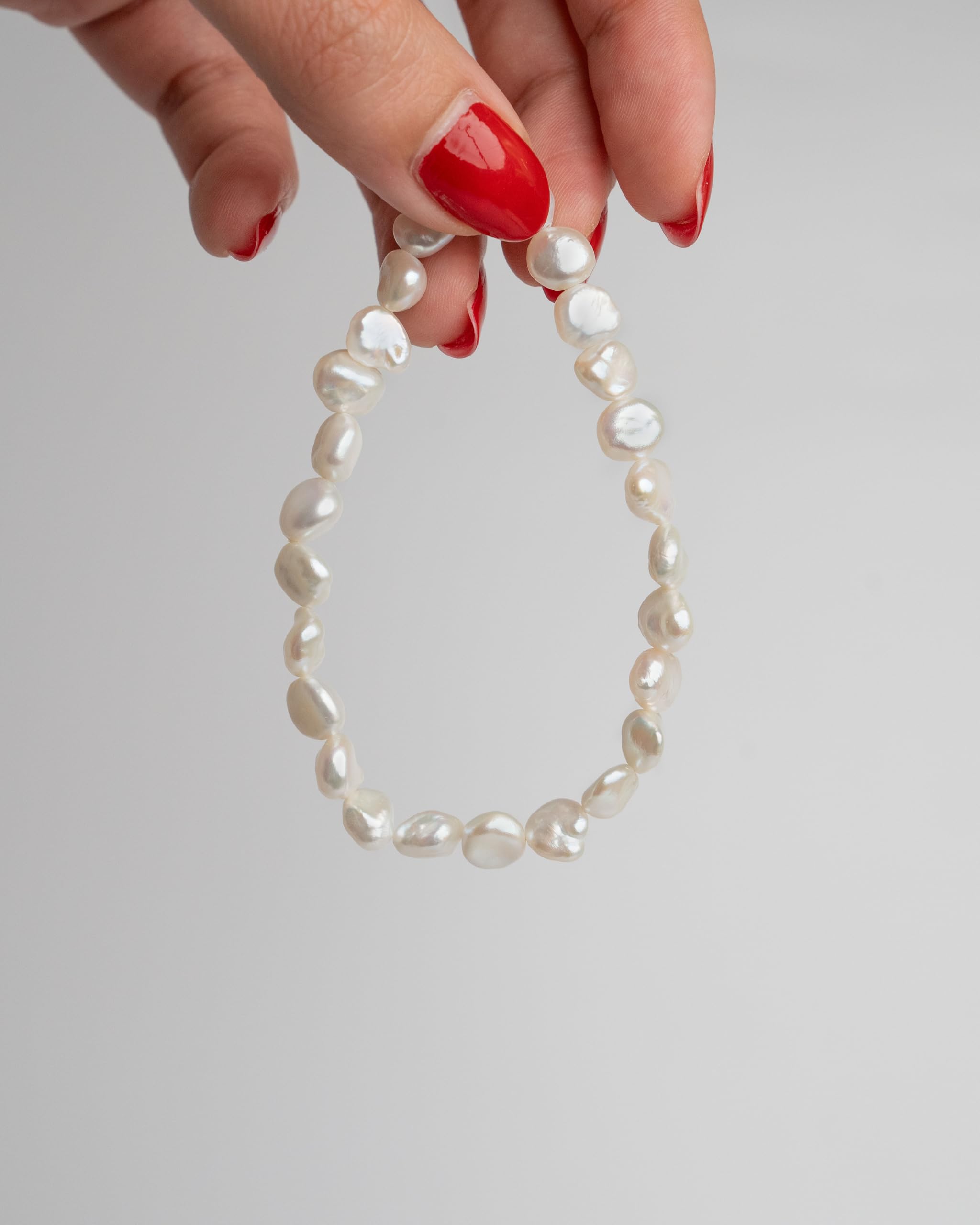 Secret & You Bracciale da Donna con Perle Naturali d'Acqua Dolce coltivate Barocca Keshi Colori Naturali - Bracciale Elastico di 18 cm.