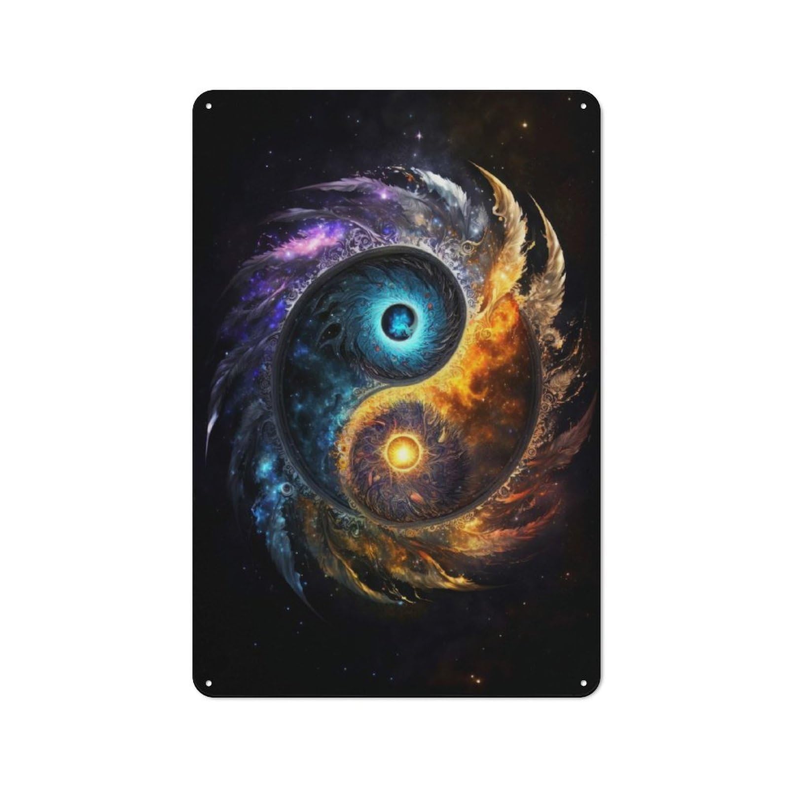 Clean Industrial Yin Yang Universe V2 Decorative Metal Plaque 30x20cm, Loft Wall Plaque for Modern Home, Workshop, Office Or Cafe