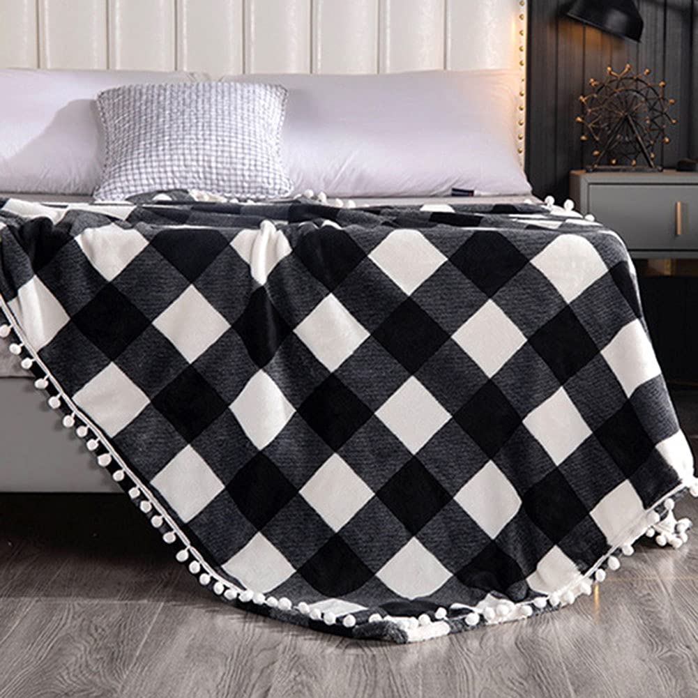 Pogrubiony pled frędzel miękki pluszowy koc kula sofa kołdra ciepły flanelowy koc polarowy lekki przytulny koc na łóżko miękki koc narzuta na kanapę narzuta na łóżko, kanapę, samochód czarny 150 * 200 cm