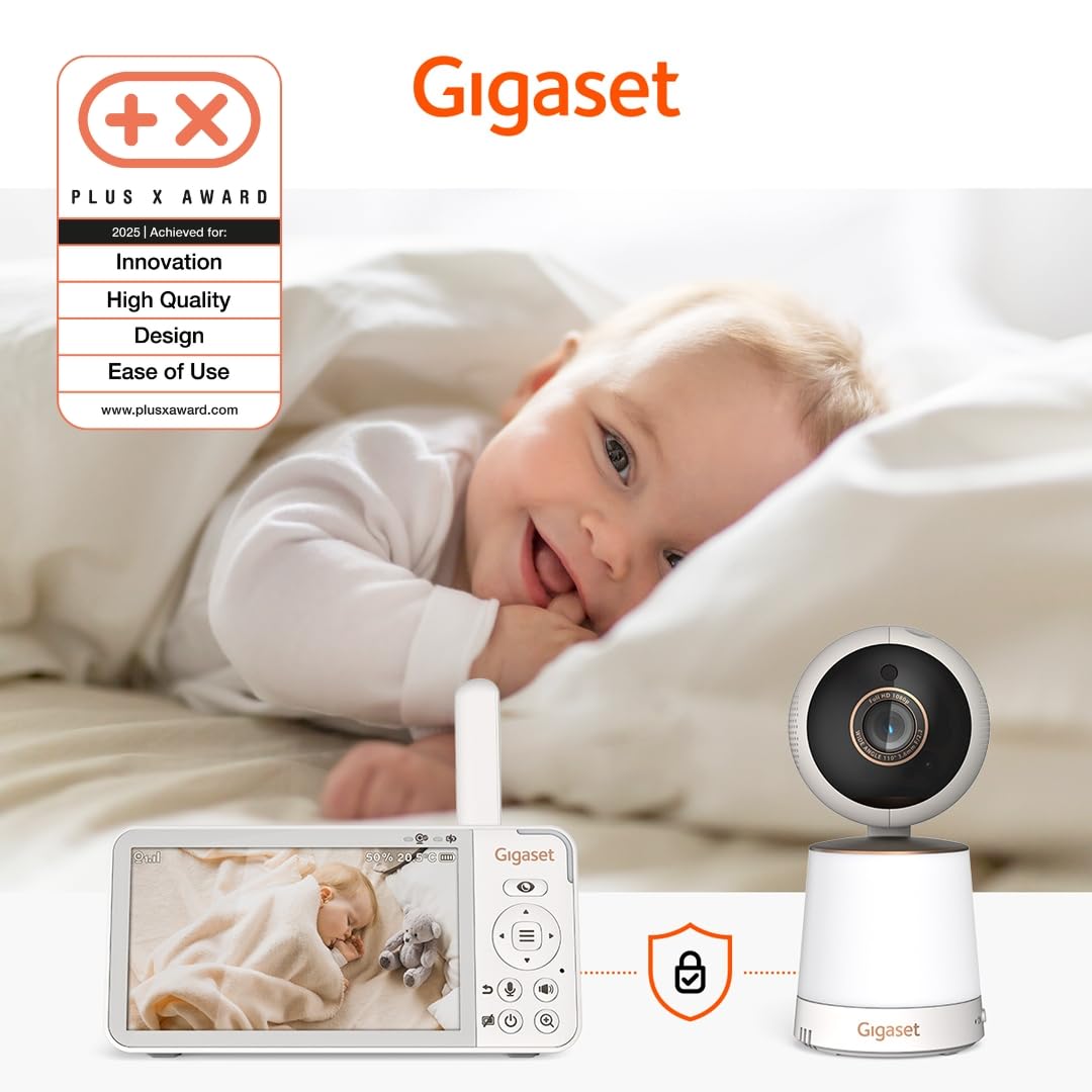 Gigaset BABY 500 Video – Videocamera con trasmissione video HD –Tecnologia FHSS sicura–Schermo LCD IPS da 5"-lunga durata della batteria-modalità visione notturna,Cream White/Bronze[Versione Italiana]