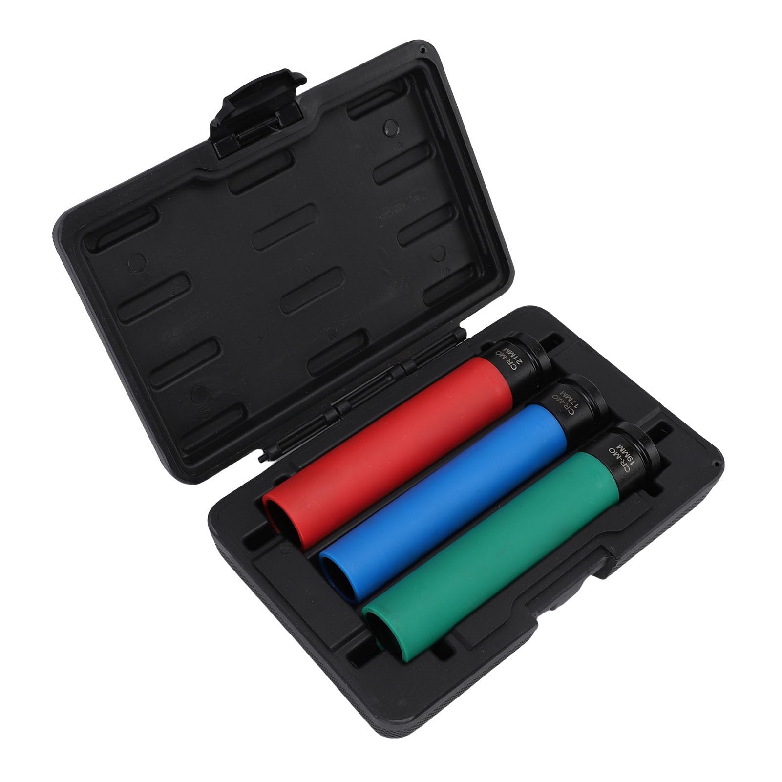 3-częściowy Zestaw Nasadek 1/2 Cala, Cienkościenna Stal CrMo o Wysokiej Wytrzymałości, 6-punktowe Nasadki Metryczne, Nasadki 17 Mm 19 Mm 21 z Kolorowymi Osłonami Ochronnymi, Idealne do