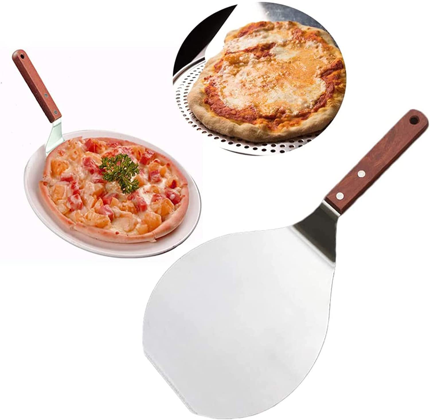 Łopatka Do Pizzy Okrągła, Łopatka Do Pizzy Ze Stali Nierdzewnej Z Drewnianym Uchwytem Do Pieczenia Chleba I Ciasta 7 Cali Na Kamiennym Grillu Do Pizzy