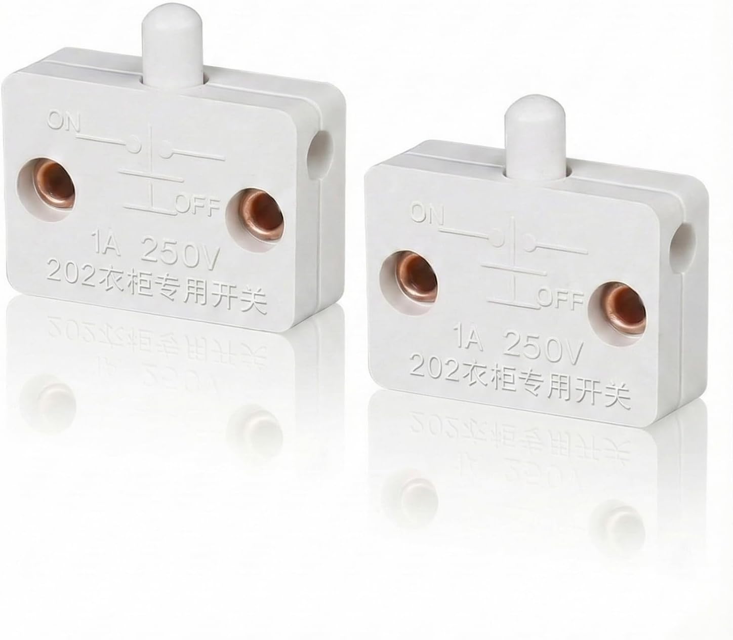 2 Pcs Cupboard Door Switch 1A 250V,Push to Break Door Light Switchs, Auto Control Push Activated Sensor for Wardrobes, Bookcases, Cupboard Doors, Shoe Cabinets(White)