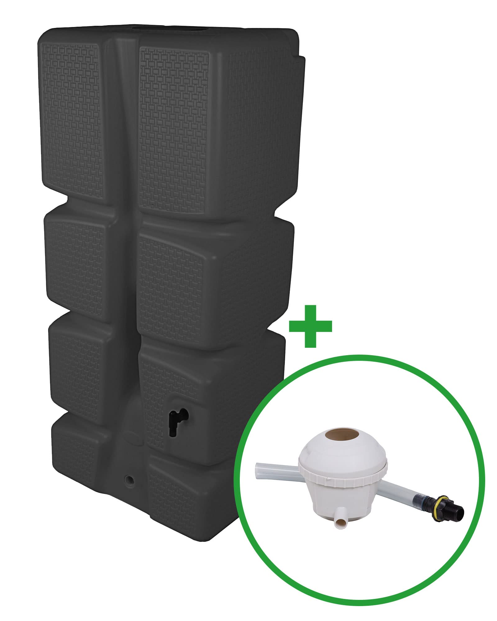 Ondis24 Regenwasser Wandtank Regenfass Eco 310 Liter anthrazit Komplettset inklusive Füllautomat, Wasserhahn