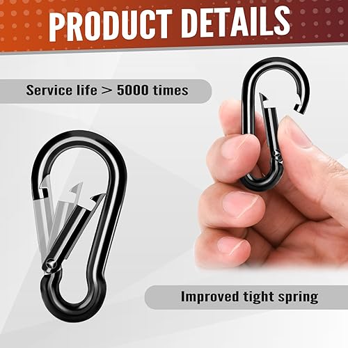 Miniatura 5 de Ganchos de resorte, clip de mosquetón de 2 pulgadas, mosquetones resistentes, ganchos de presión de enlace rápido para actividades en interiores y