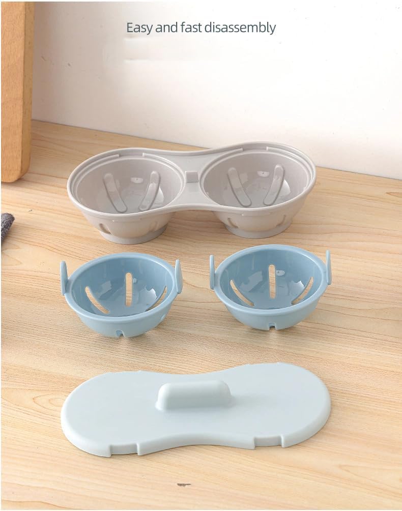 Microwave Egg Cooker, Microwave Egg Poacher for Perfect Poached & Boiled Eggs, Easy Clean Dual Egg Cups, BPA-Free PP, Kitchen Gadget for Breakfast (Nordic Blue)