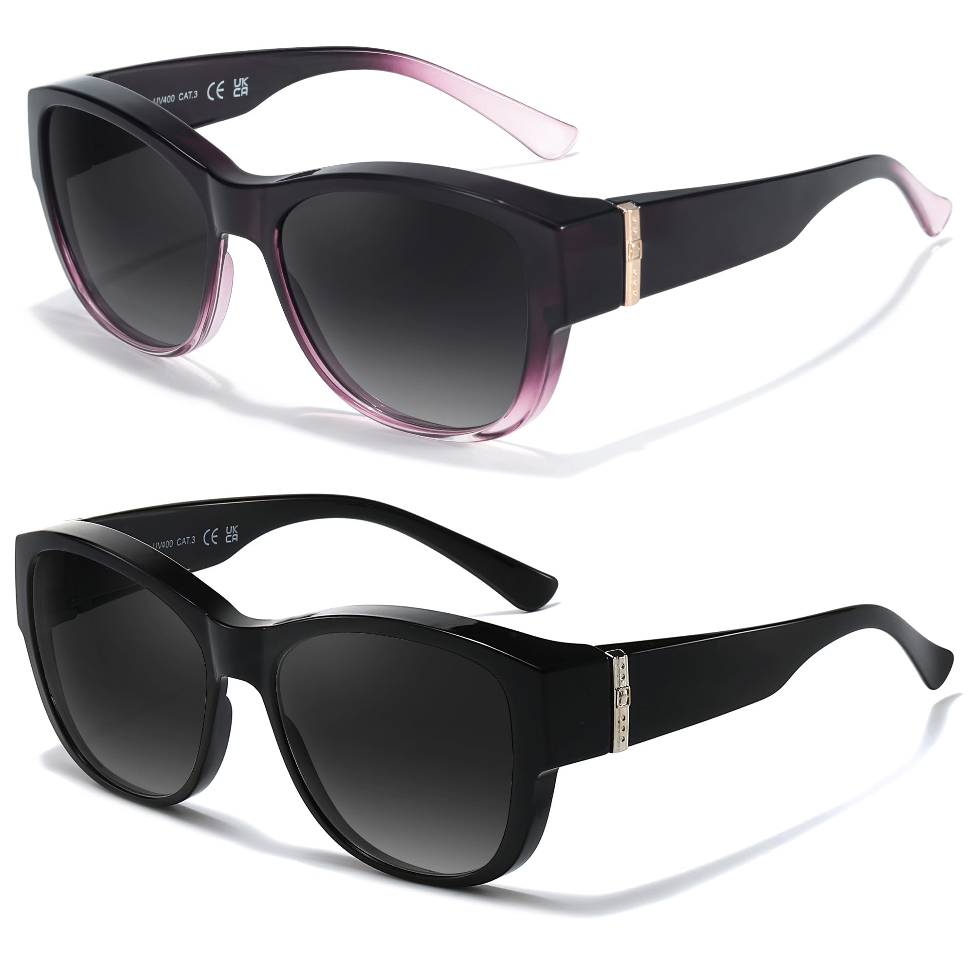 LVIOE 2 Stück Überbrillen-Sonnenbrille für Damen Stylischer Sonnenschutz mit Polarisationsglasern UV400-Schutz für tägliche Outings