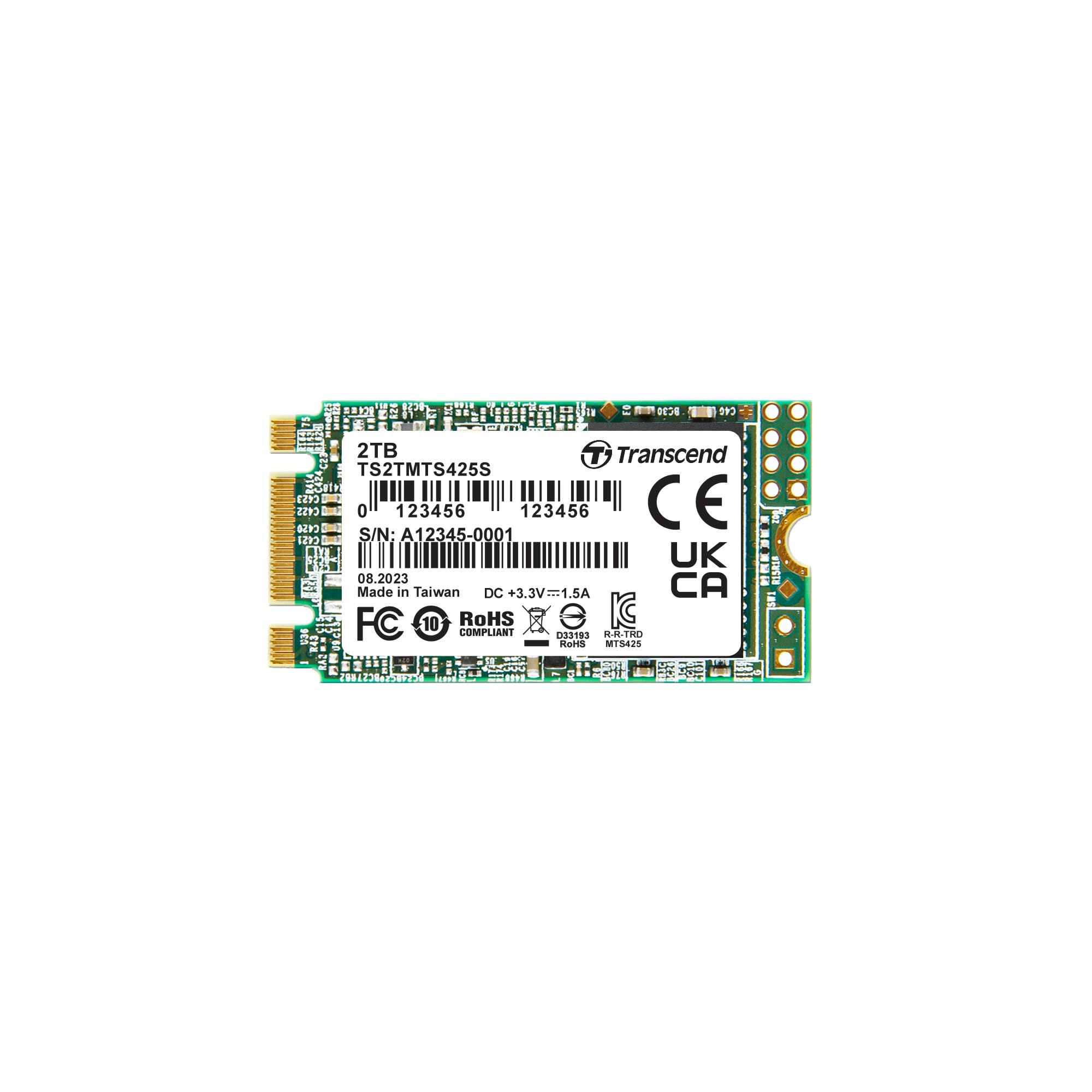 Transcend MTS425S 2TB M.2 2242 SATA III 6Gb/s SSD, Read/Write up to 550/500 mb/s with 3D NAND Flash TS2TMTS425S