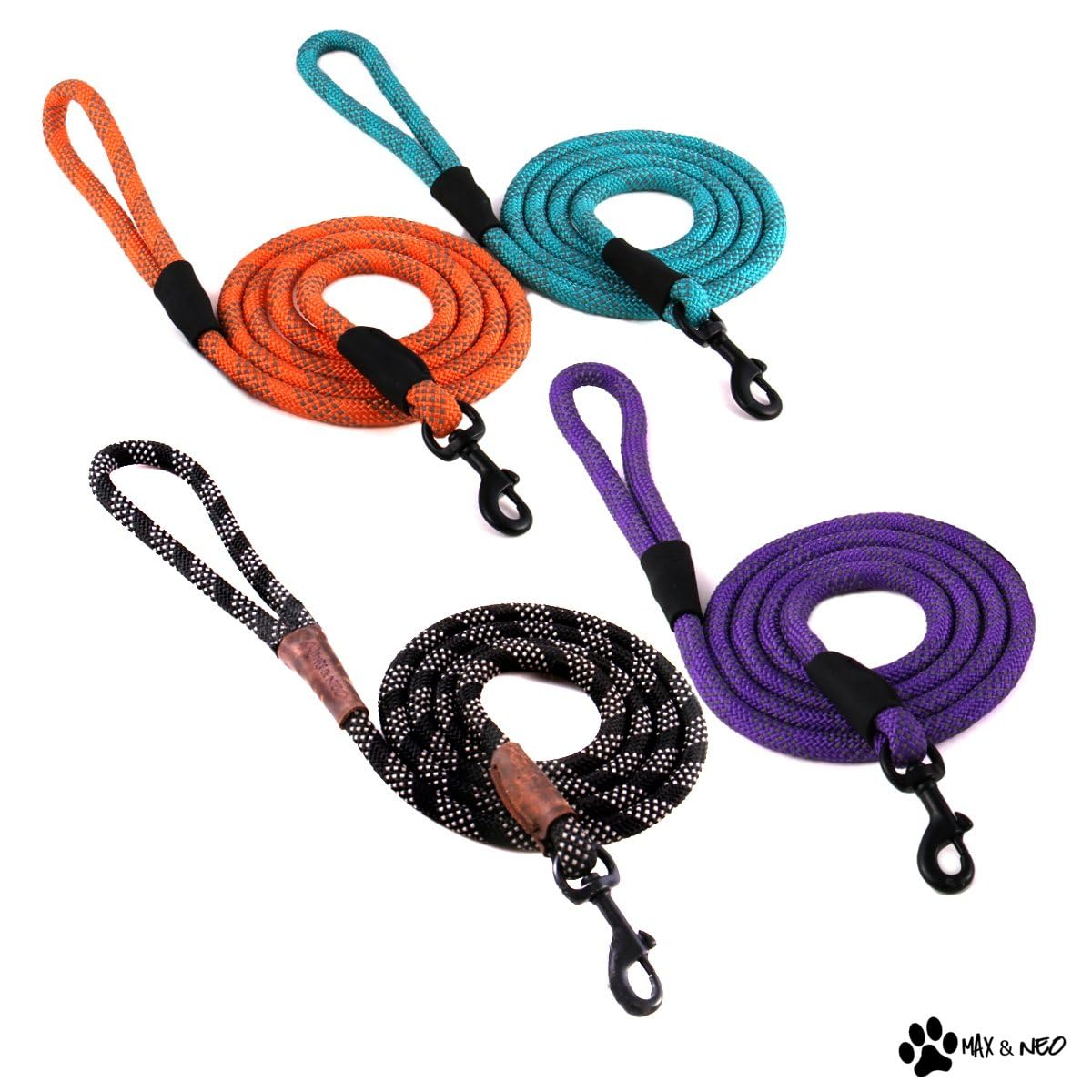 Max and Neo Correa de cuerda reflectante de 6 pies – Donamos una correa a un perro rescate por cada correa vendida (negro, 6 pies x 1/2 pulgadas)