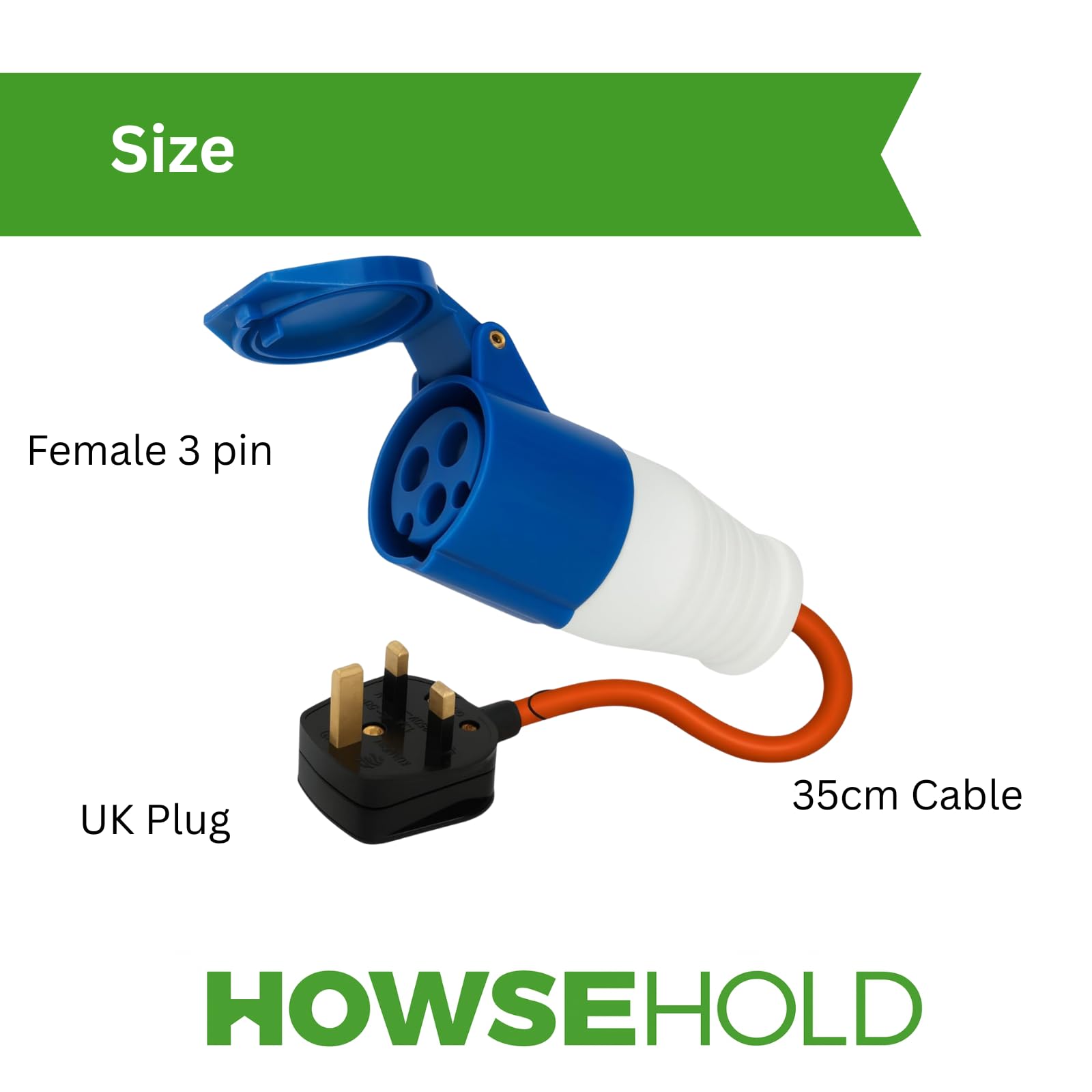 16amp to 13amp Adapter Hook Up Cable 3 Pin UK Electric Hook Up Adapter 230v for Camping Caravan Motorhome Mains to UK Plug (3 Pin to UK Hook Up) — view 2